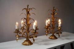 One of Two Italian Gilt Palm Tree Table Lamp, 1970s
