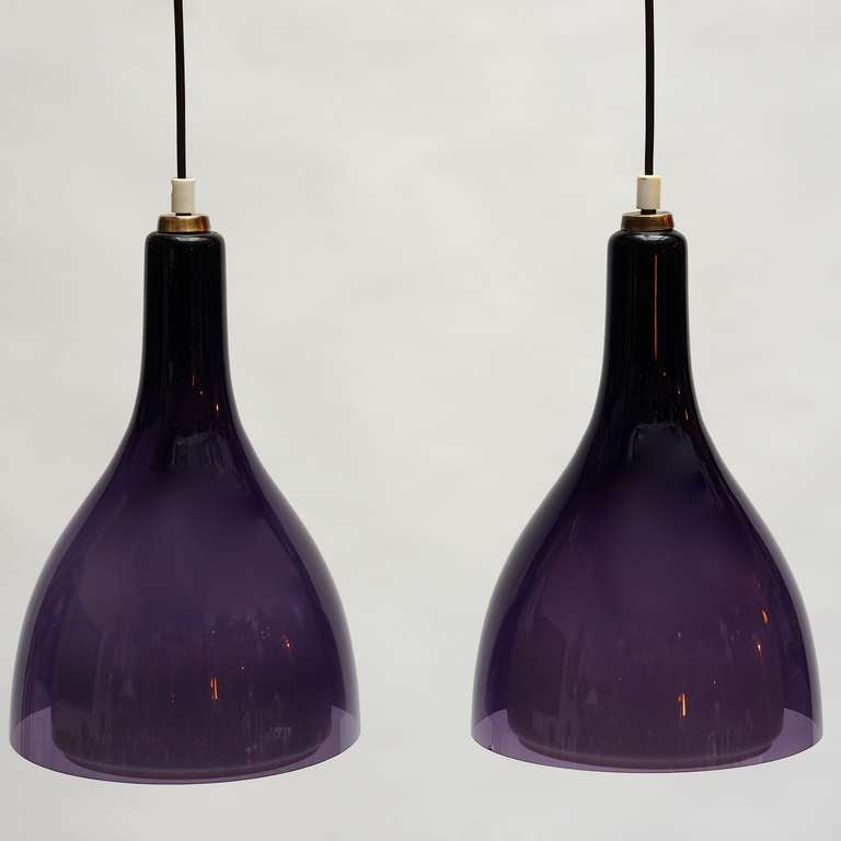 One of Two Italian Murano Glass Pendant Lights in Violet 5