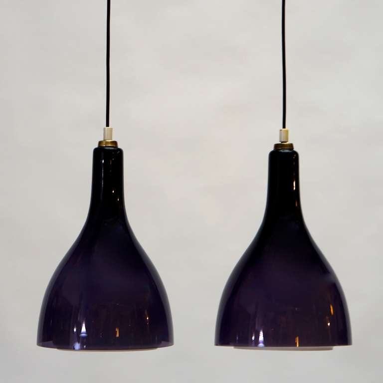 20th Century One of Two Italian Murano Glass Pendant Lights in Violet