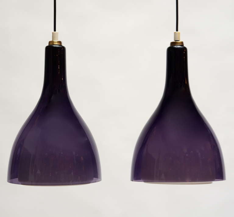 One of Two Italian Murano Glass Pendant Lights in Violet 1