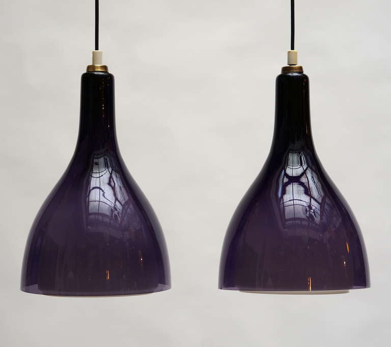 One of Two Italian Murano Glass Pendant Lights in Violet 2