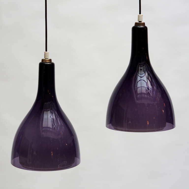 One of Two Italian Murano Glass Pendant Lights in Violet 3