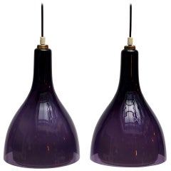 One of Two Italian Murano Glass Pendant Lights in Violet