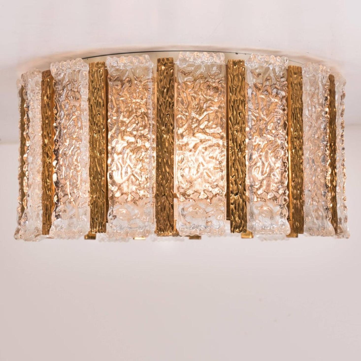 Other One of Two J.T. Kalmar Drum Flush mount Gold-Plated and Ice Glass, 1960s For Sale