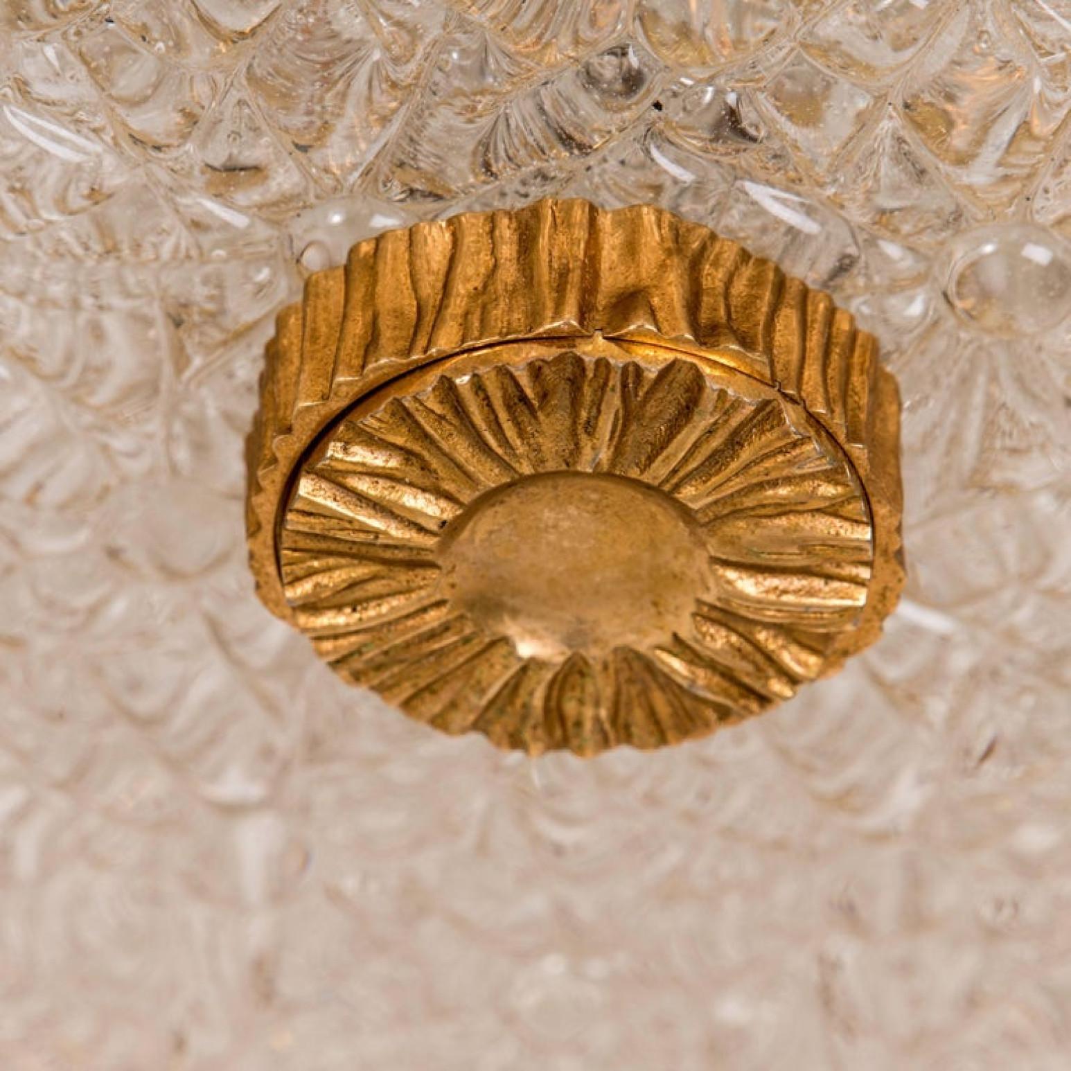 One of Two J.T. Kalmar Drum Flush mount Gold-Plated and Ice Glass, 1960s In Good Condition For Sale In Rijssen, NL