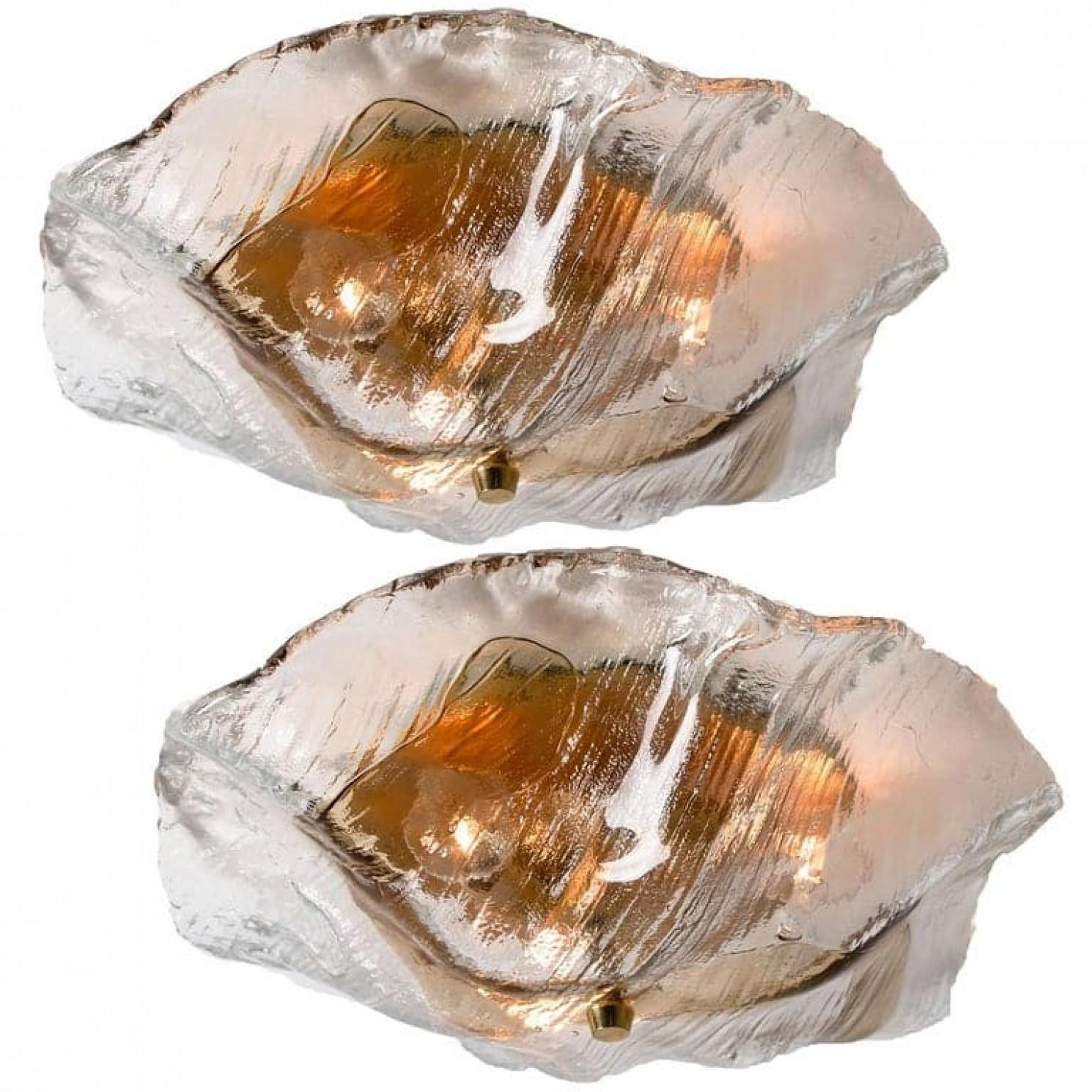 Mid-Century Modern One of Two J.T. Kalmar Franken Brown and Clear Flush Mounts Wall Lights, 1960 For Sale