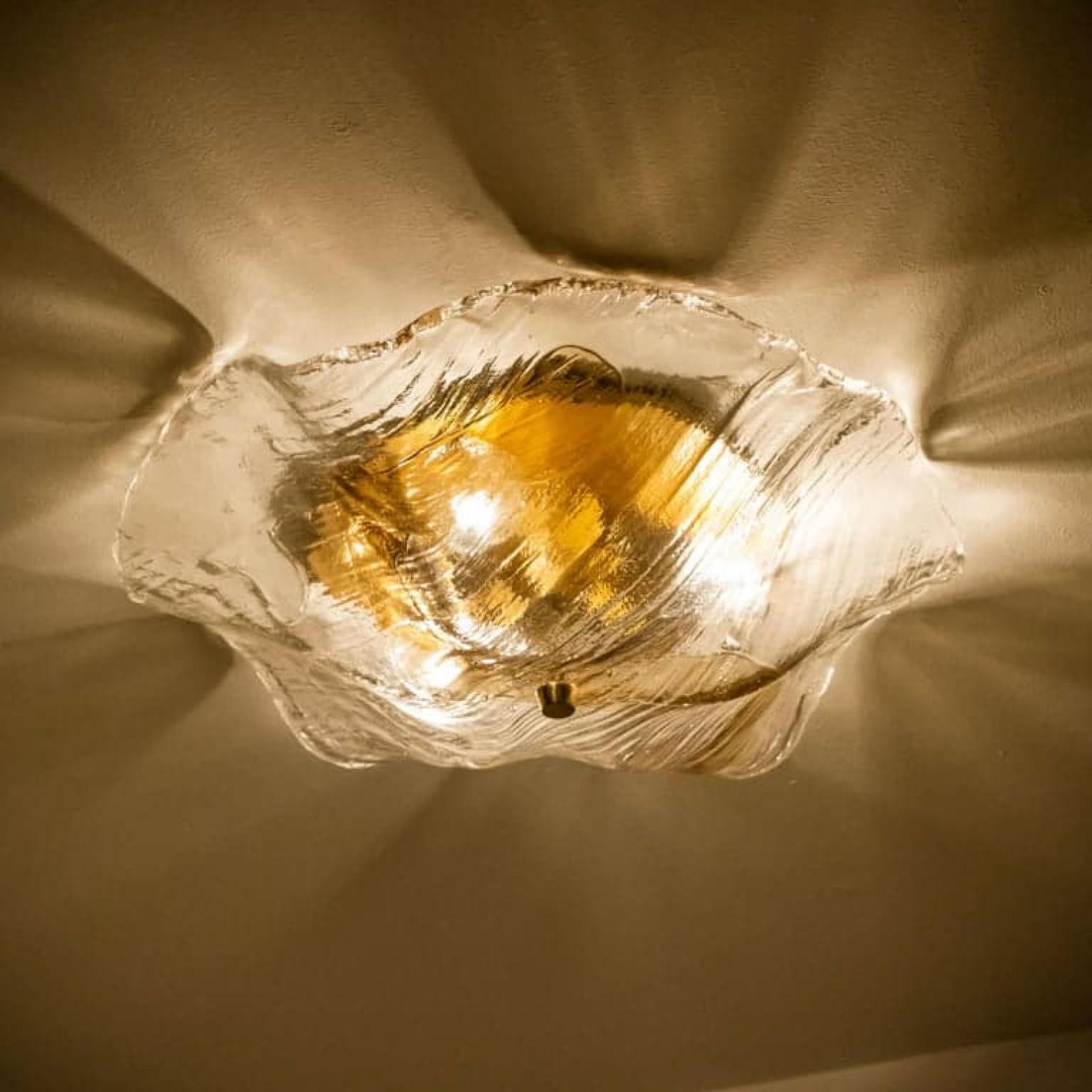 20th Century One of Two J.T. Kalmar Franken Brown and Clear Flush Mounts Wall Lights, 1960 For Sale