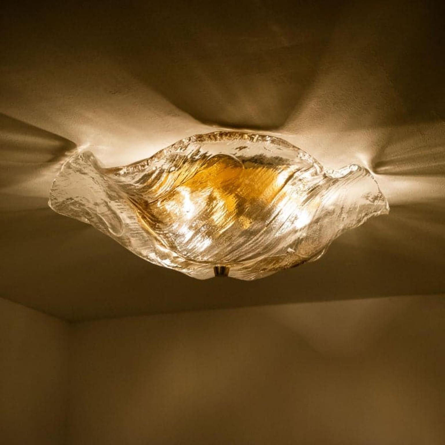 Metal One of Two J.T. Kalmar Franken Brown and Clear Flush Mounts Wall Lights, 1960 For Sale