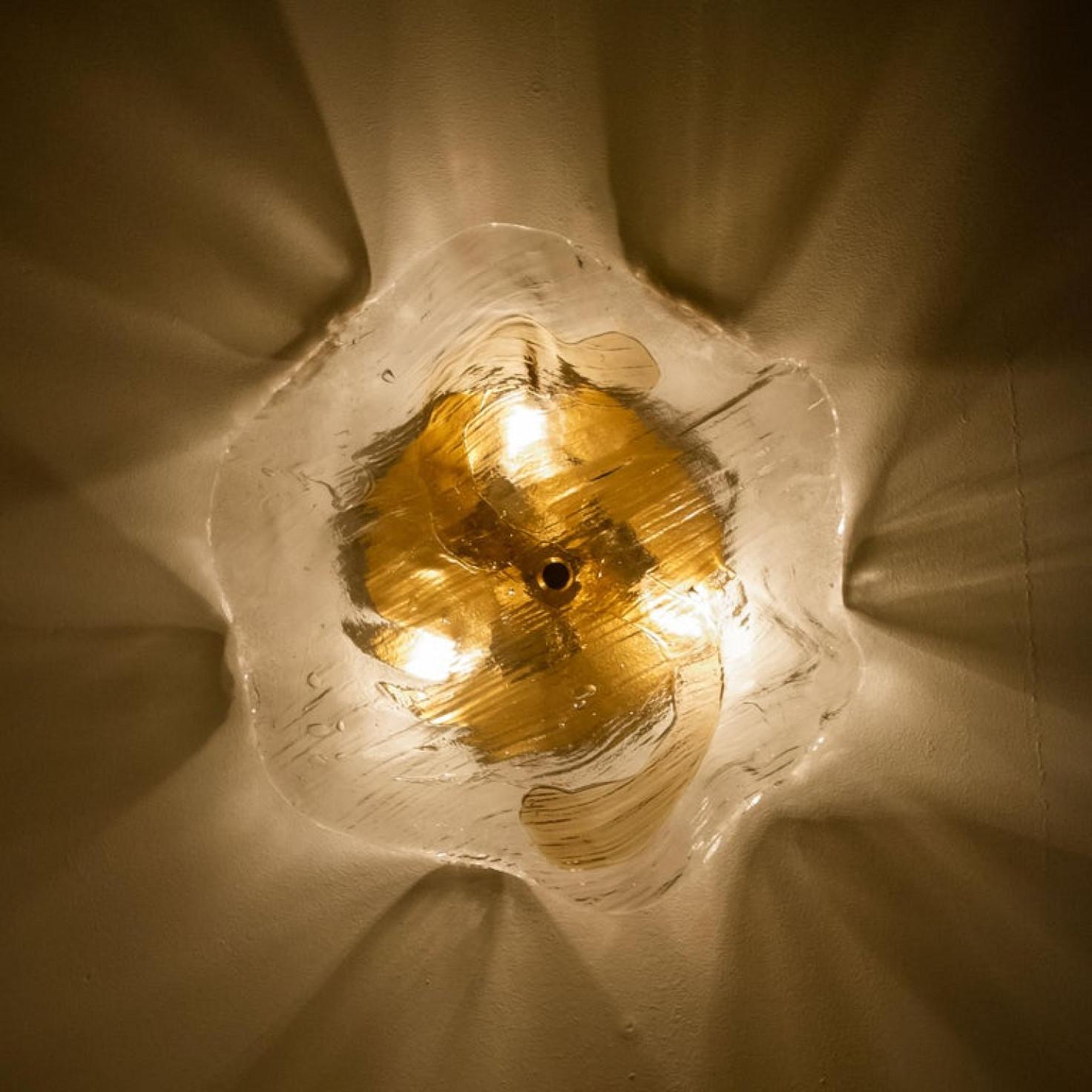 One of Two J.T. Kalmar Franken Brown and Clear Flush Mounts Wall Lights, 1960 For Sale 1