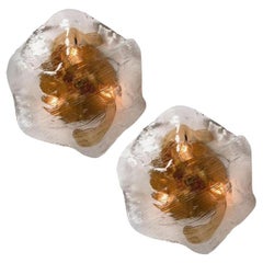 One of Two J.T. Kalmar Franken Brown and Clear Flush Mounts Wall Lights, 1960