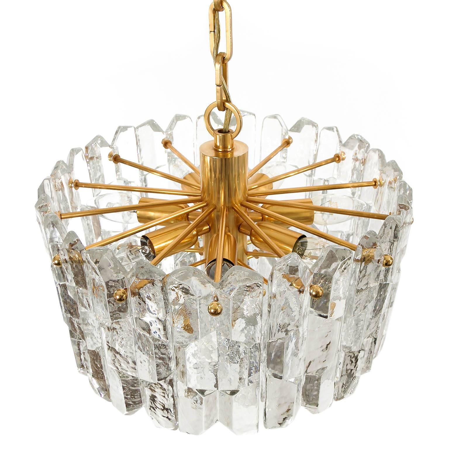 Late 20th Century One of Two Chandeliers Pendant Lights 'Palazzo' by Kalmar, Gilt Brass Glass 1970