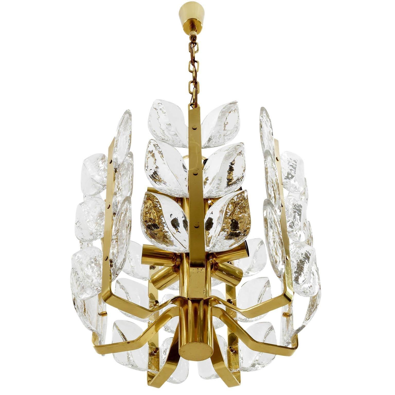 Mid-Century Modern One of Two Kalmar Chandeliers or Pendant Lights 'Florida', Glass and Brass, 1970