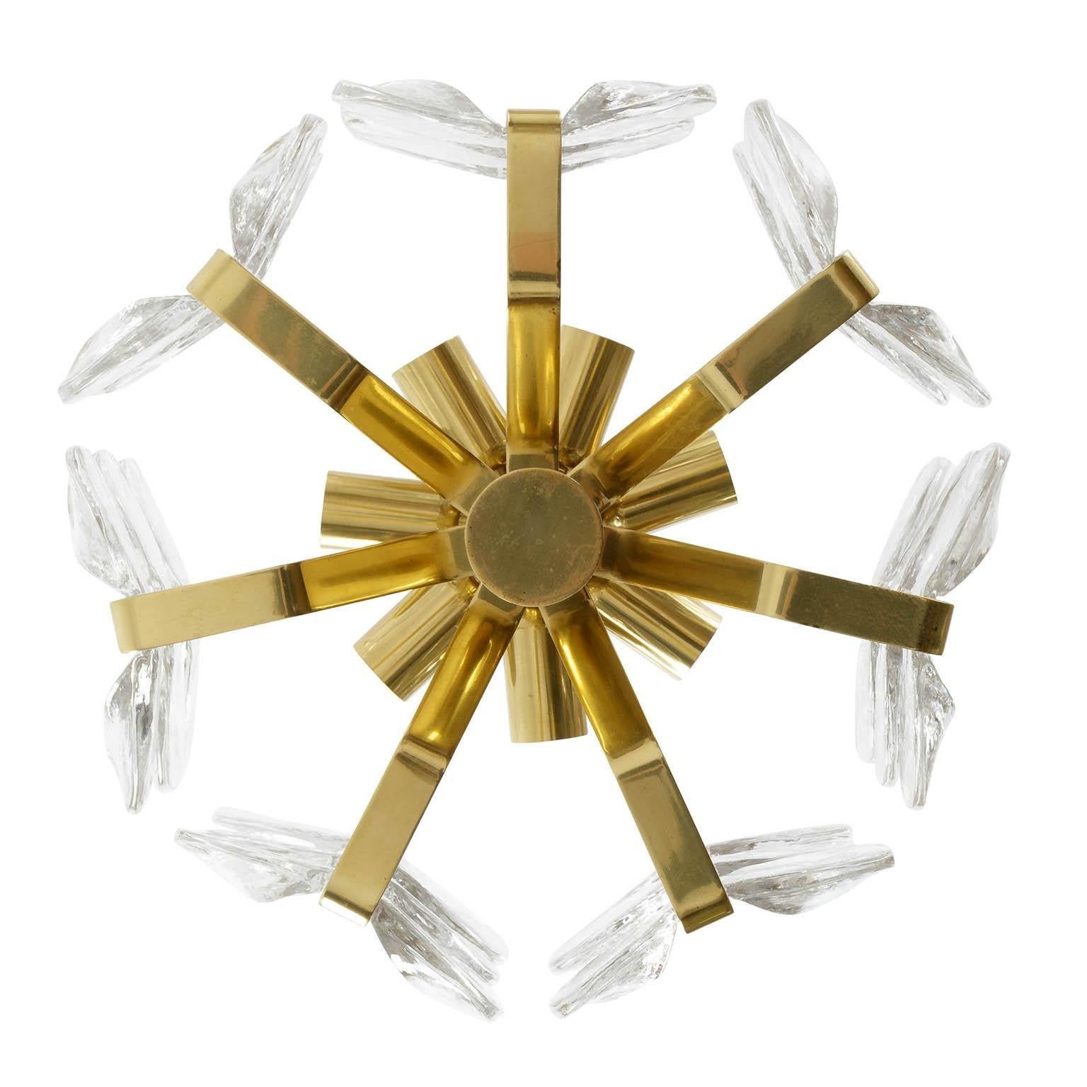 One of Two Kalmar Chandeliers or Pendant Lights 'Florida', Glass and Brass, 1970 1