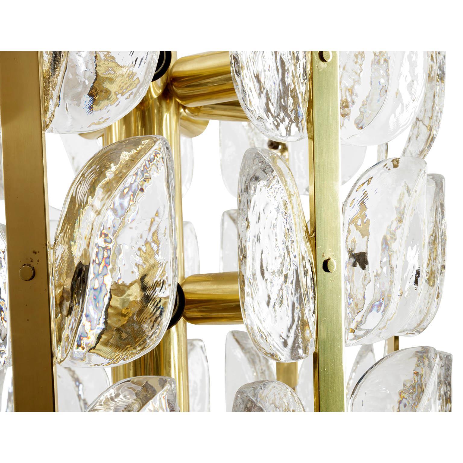 One of Two Kalmar Chandeliers or Pendant Lights 'Florida', Glass and Brass, 1970 2