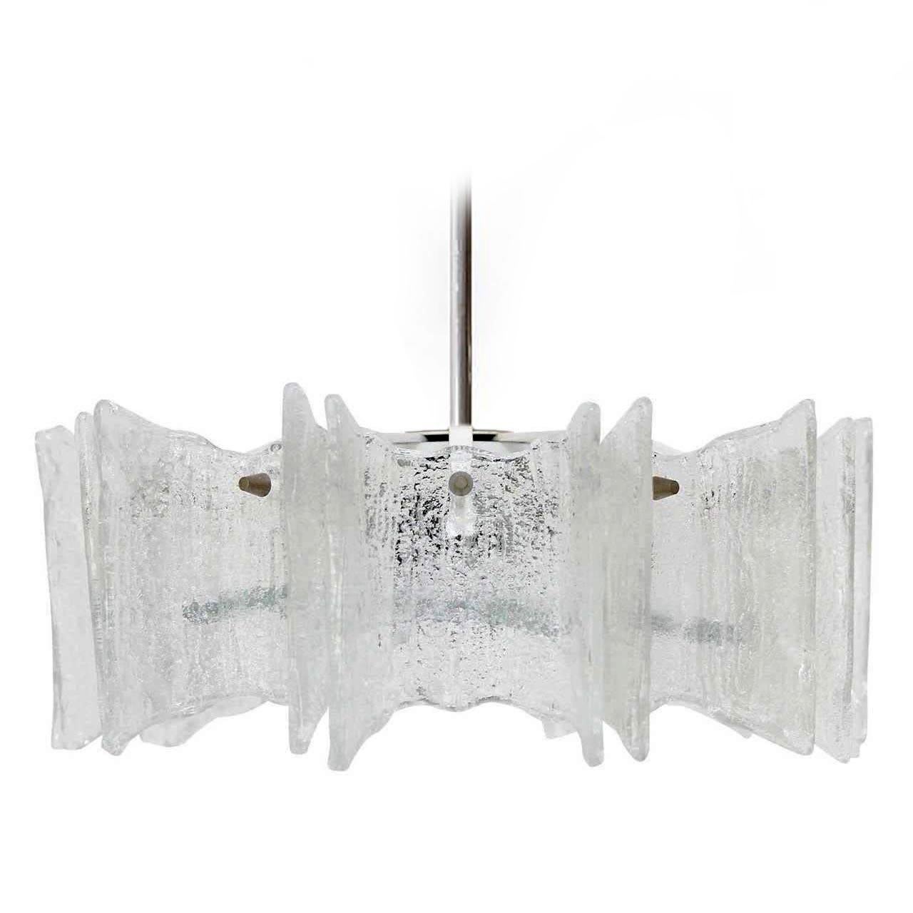 Mid-Century Modern Kalmar Glass Chandelier Pendant Light Fixture, circa 1970, One of Two For Sale