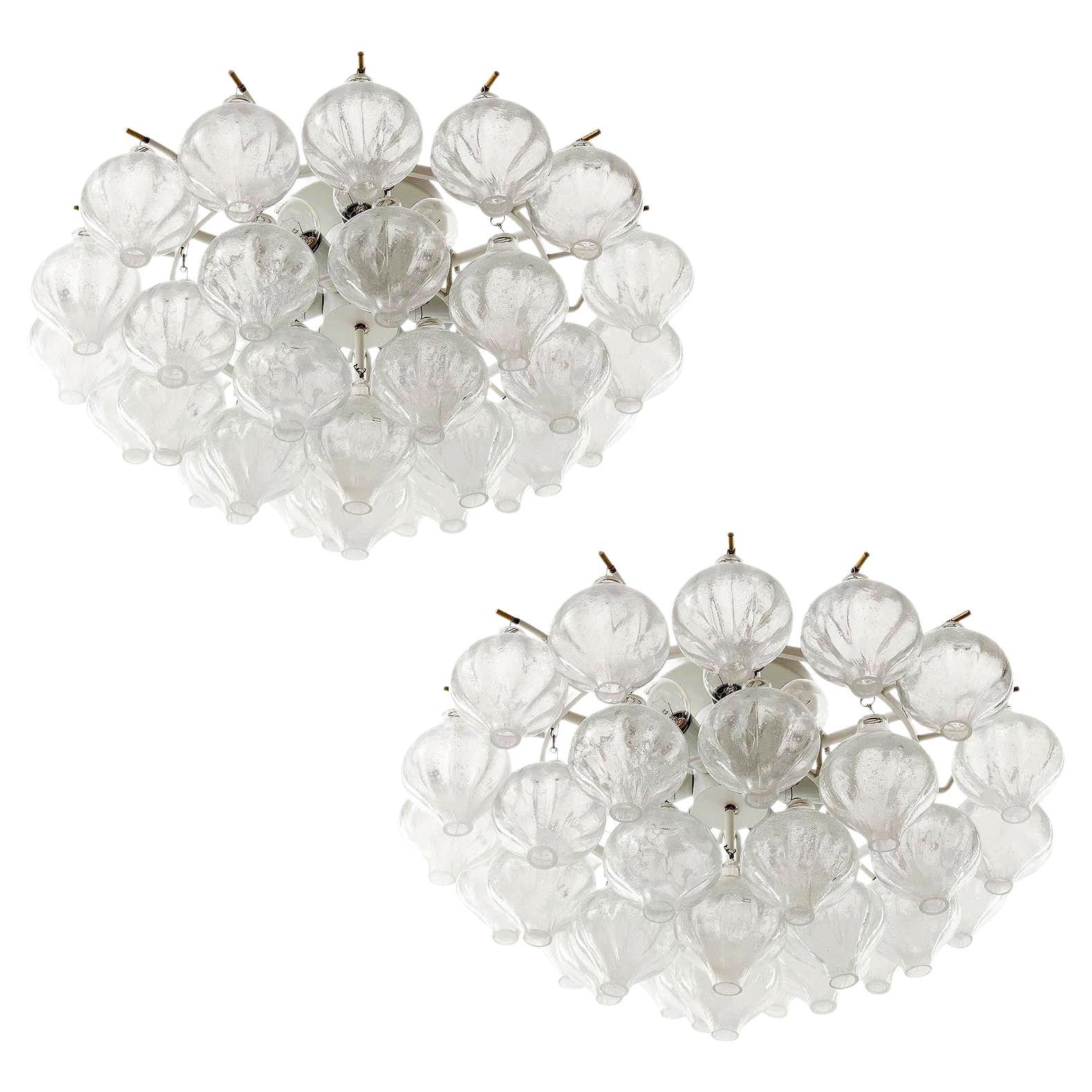 One of Two Kalmar 
Tulipan
 Glass Flushmount Lights Chandeliers, 1970