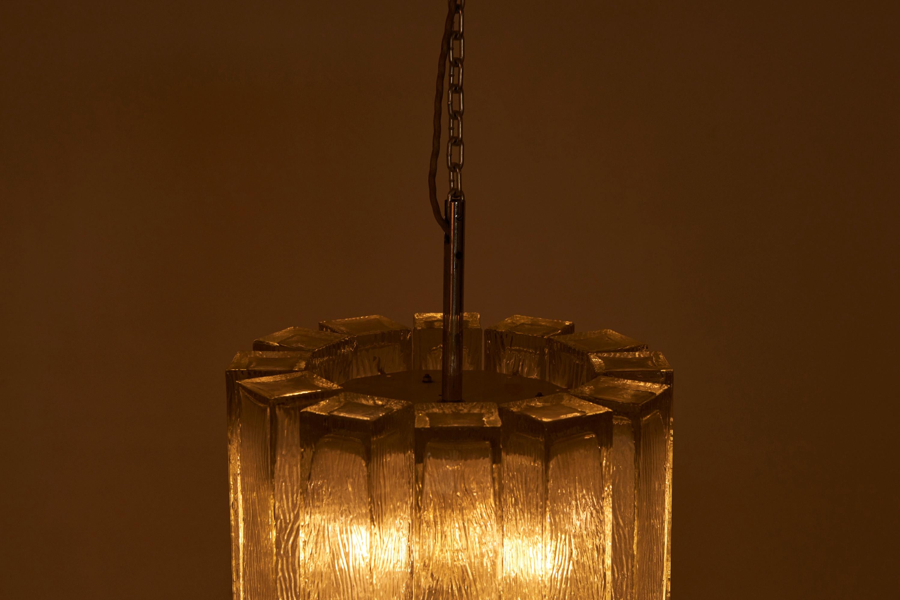 One of Two Large Ice Glass Pendant Lamps by Doria, Germany, 1970s 5