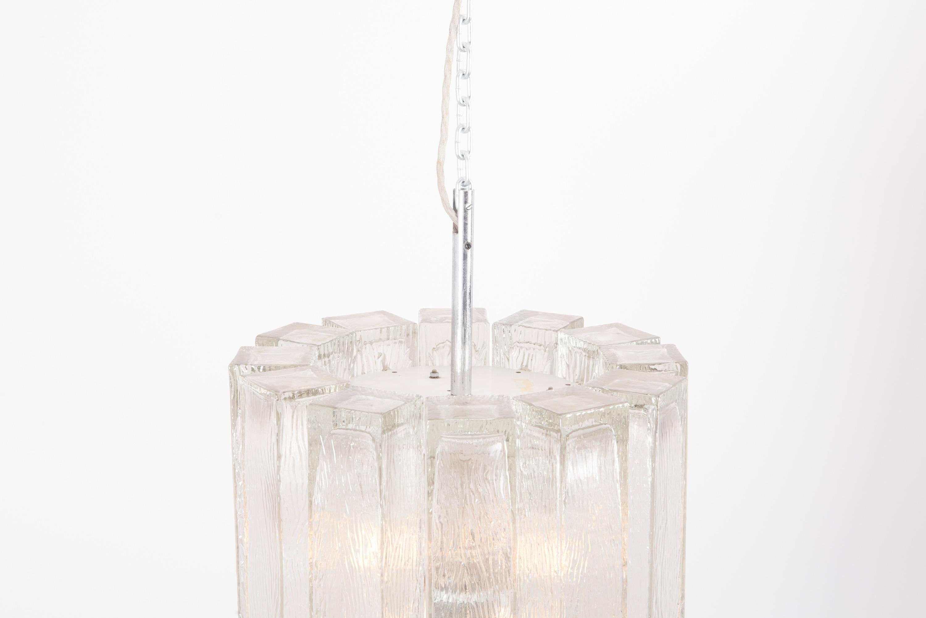 One of Two Large Ice Glass Pendant Lamps by Doria, Germany, 1970s 6