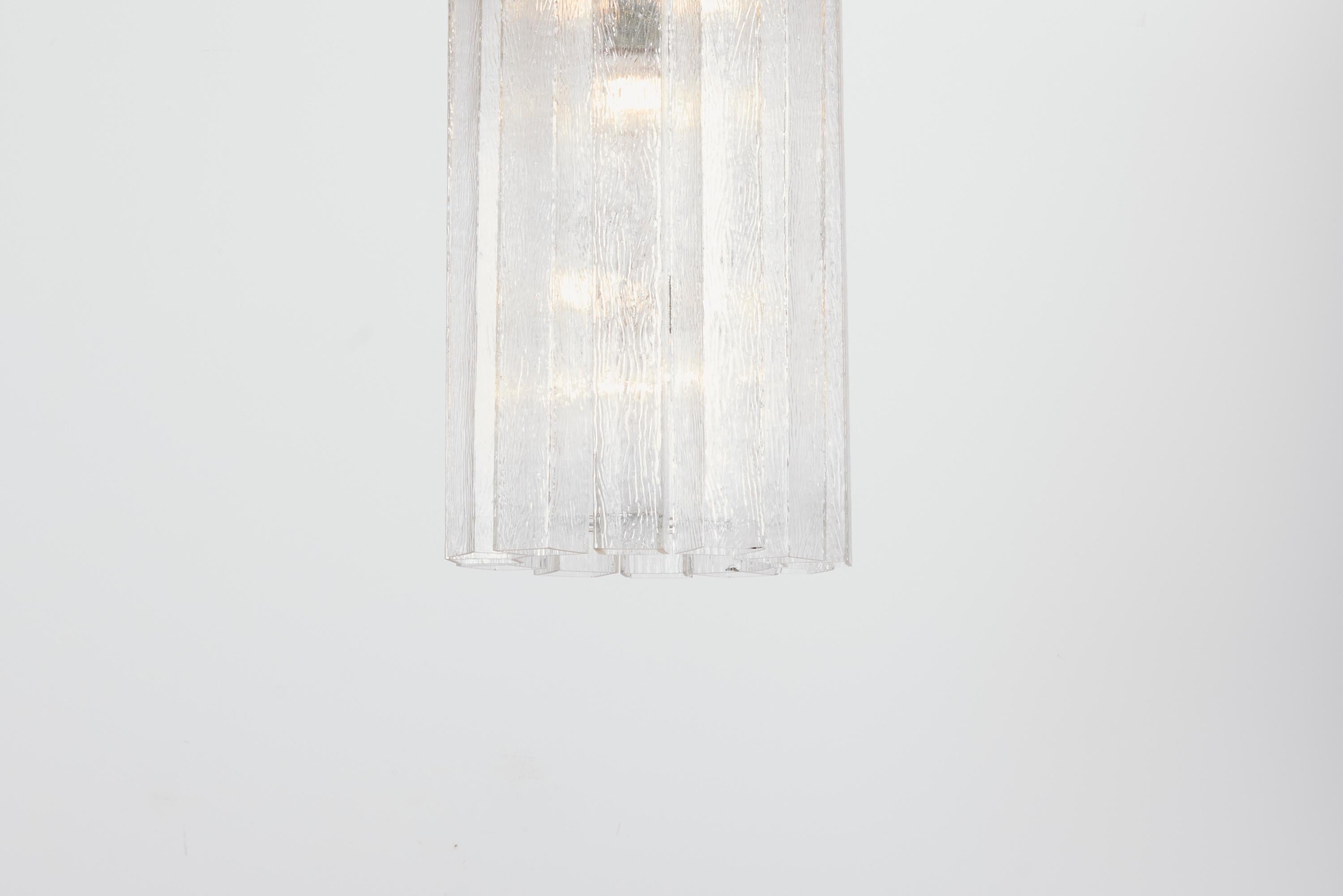 One of Two Large Ice Glass Pendant Lamps by Doria, Germany, 1970s In Good Condition In Berlin, DE