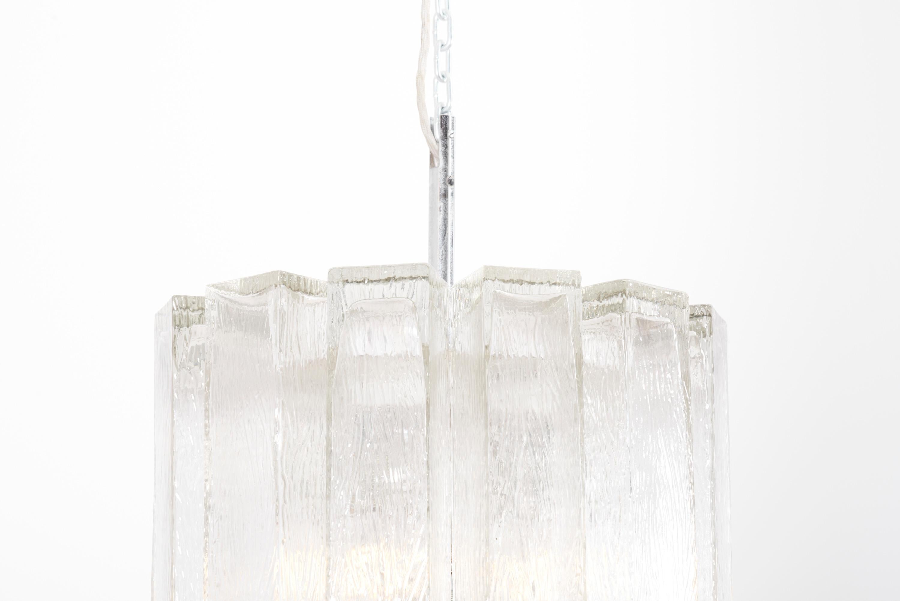 One of Two Large Ice Glass Pendant Lamps by Doria, Germany, 1970s 1