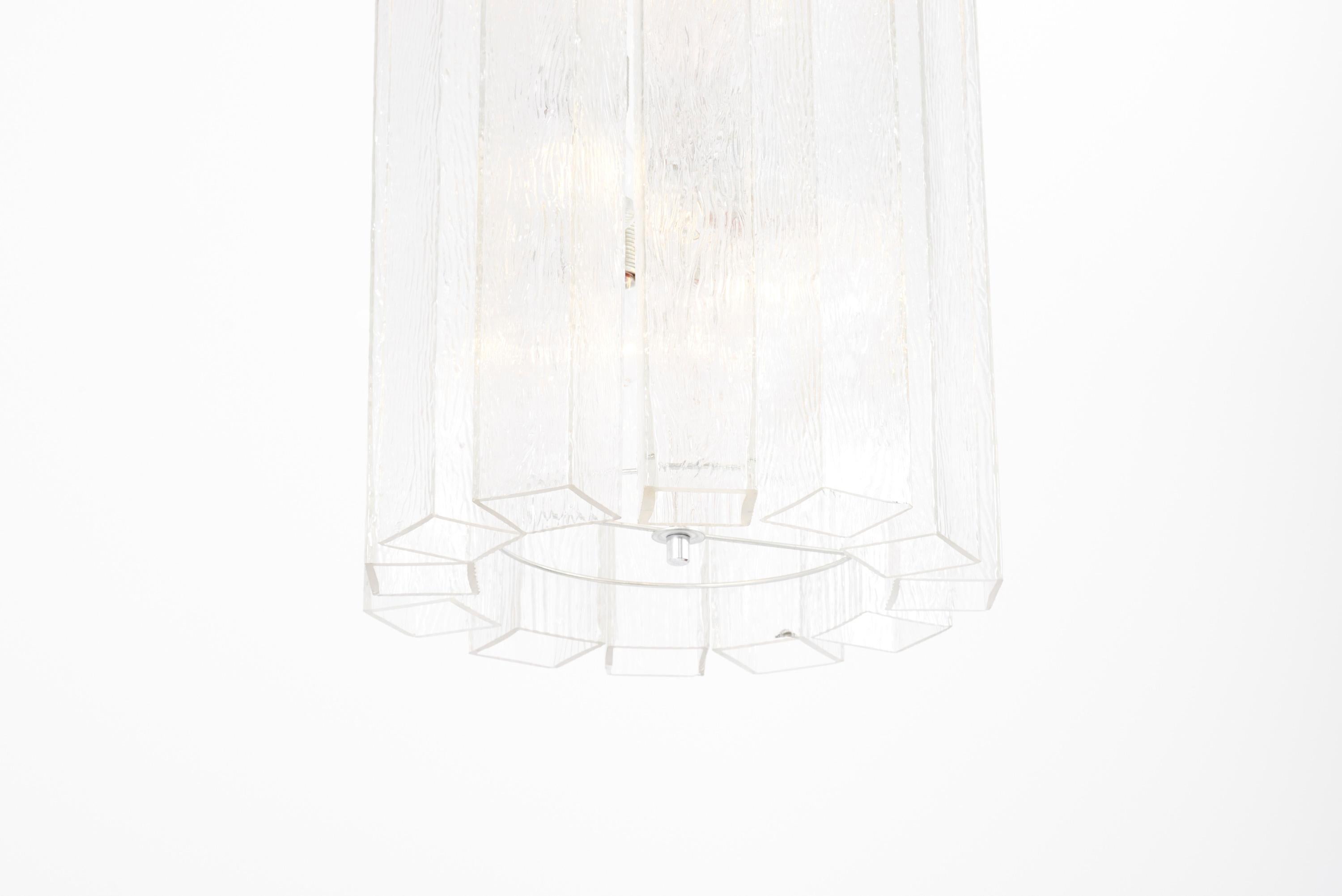 One of Two Large Ice Glass Pendant Lamps by Doria, Germany, 1970s 2