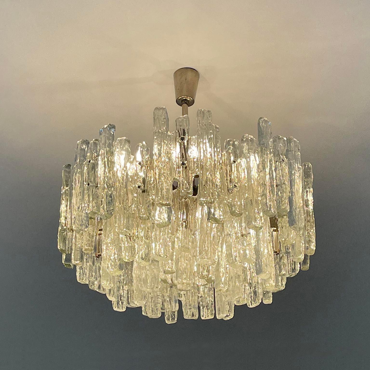 Large Kalmar Chandelier, Ice Glass and Nickel, Austria, 1970s, One of Two For Sale 2