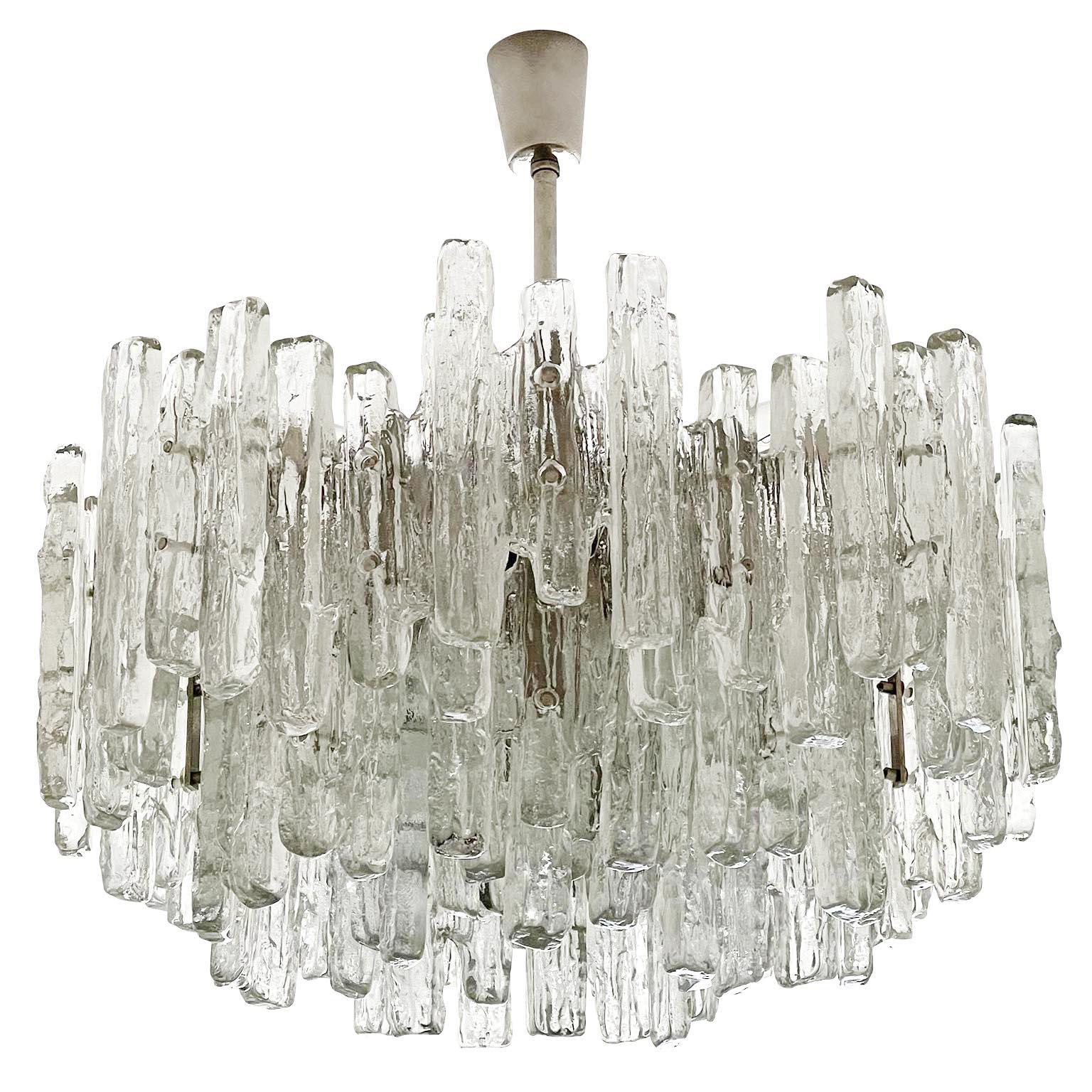 Austrian Large Kalmar Chandelier, Ice Glass and Nickel, Austria, 1970s, One of Two For Sale
