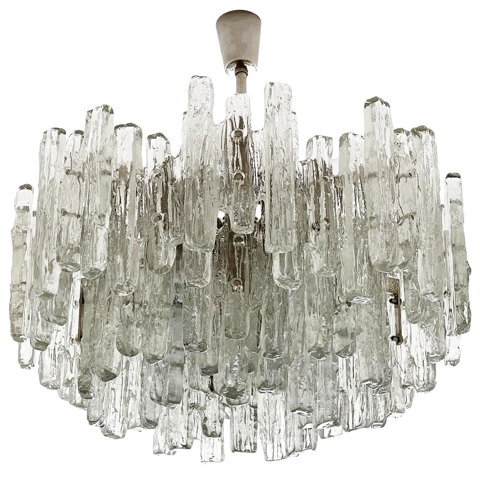 Plated Large Kalmar Chandelier, Ice Glass and Nickel, Austria, 1970s, One of Two For Sale