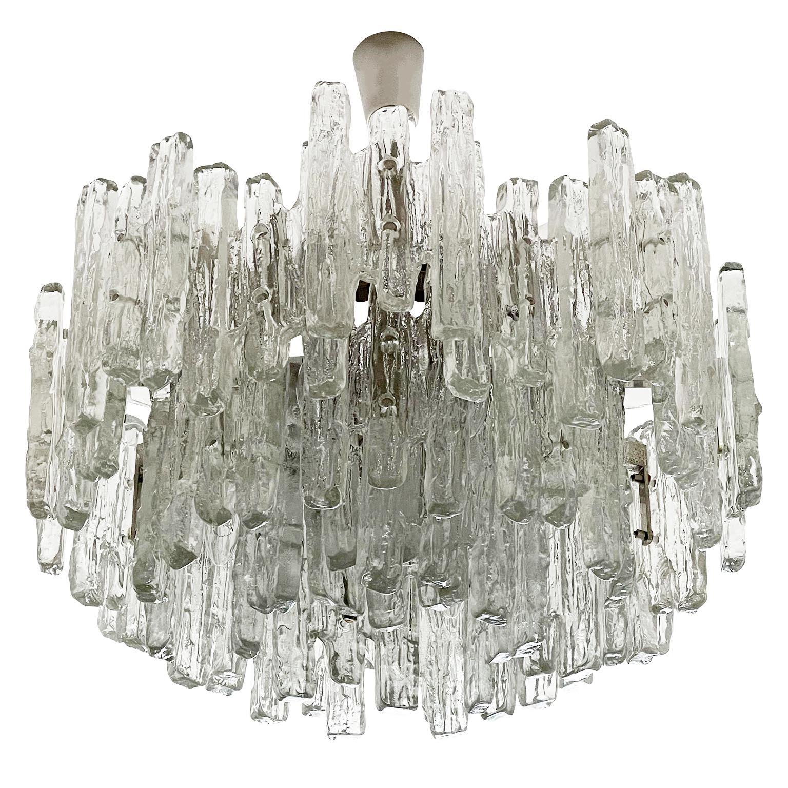 Large Kalmar Chandelier, Ice Glass and Nickel, Austria, 1970s, One of Two In Good Condition For Sale In Hausmannstätten, AT