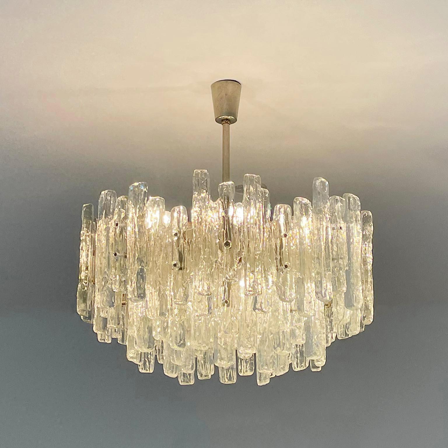 Large Kalmar Chandelier, Ice Glass and Nickel, Austria, 1970s, One of Two For Sale 1