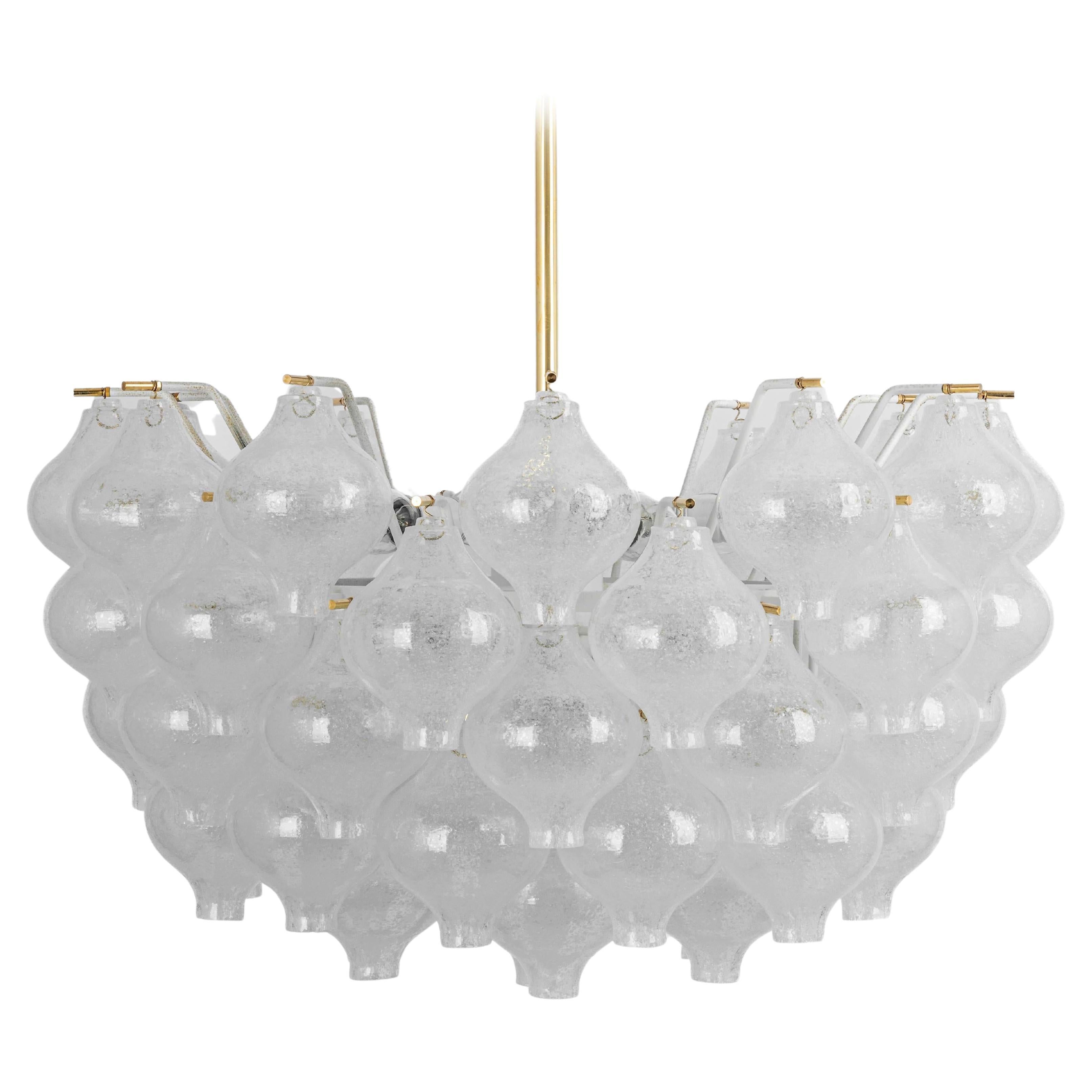 Austrian One of Two Large Kalmar 'Tulipan' Chandeliers Pendant Lights, Glass Brass, 1970 For Sale