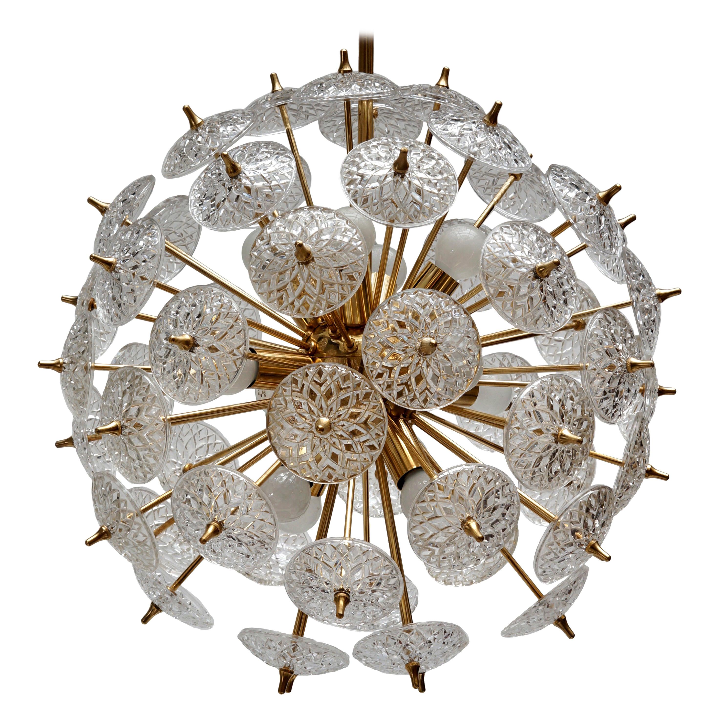 One of Two Large Modernist Flower Sputnik Chandeliers