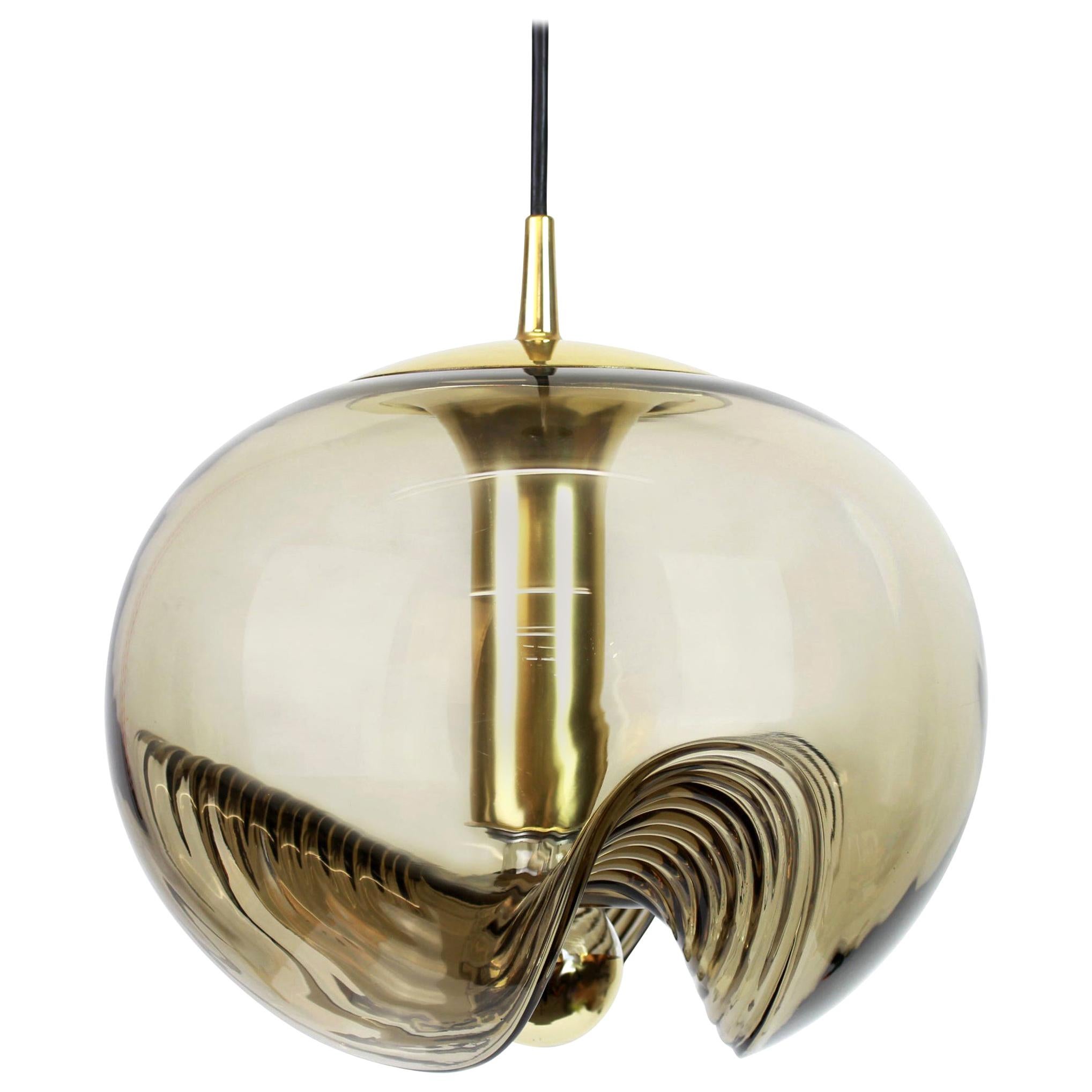 1 of 8 Large Smoked Glass Pendant Light by Peill & Putzler, Germany, 1970s For Sale