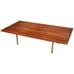 One of Two Matched Large Teak Danish Slat Form Coffee Cocktail Tables with Brass