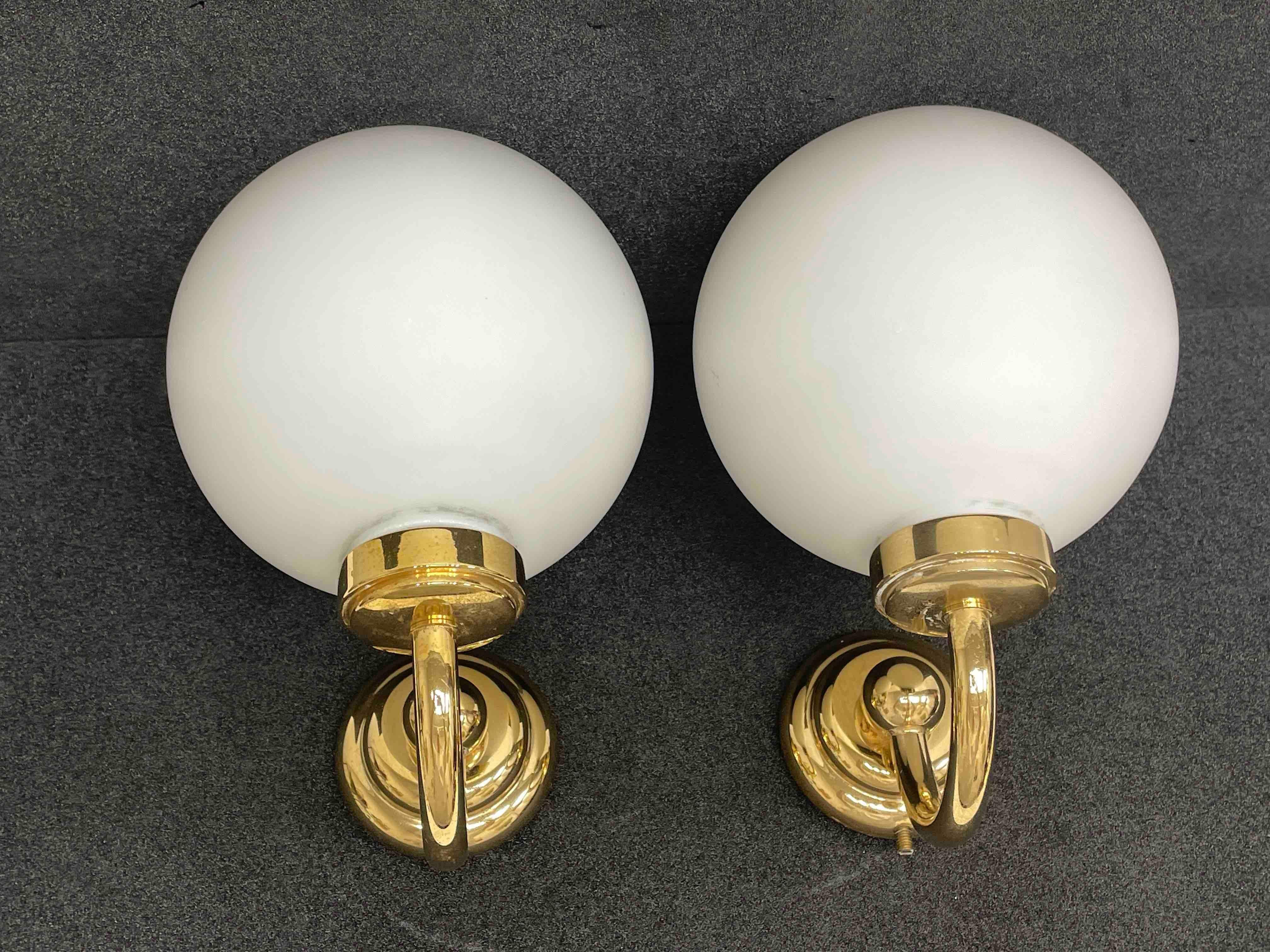 Pair of Art Deco Style Brass and Milk Glass Sconces, Germany For Sale 2