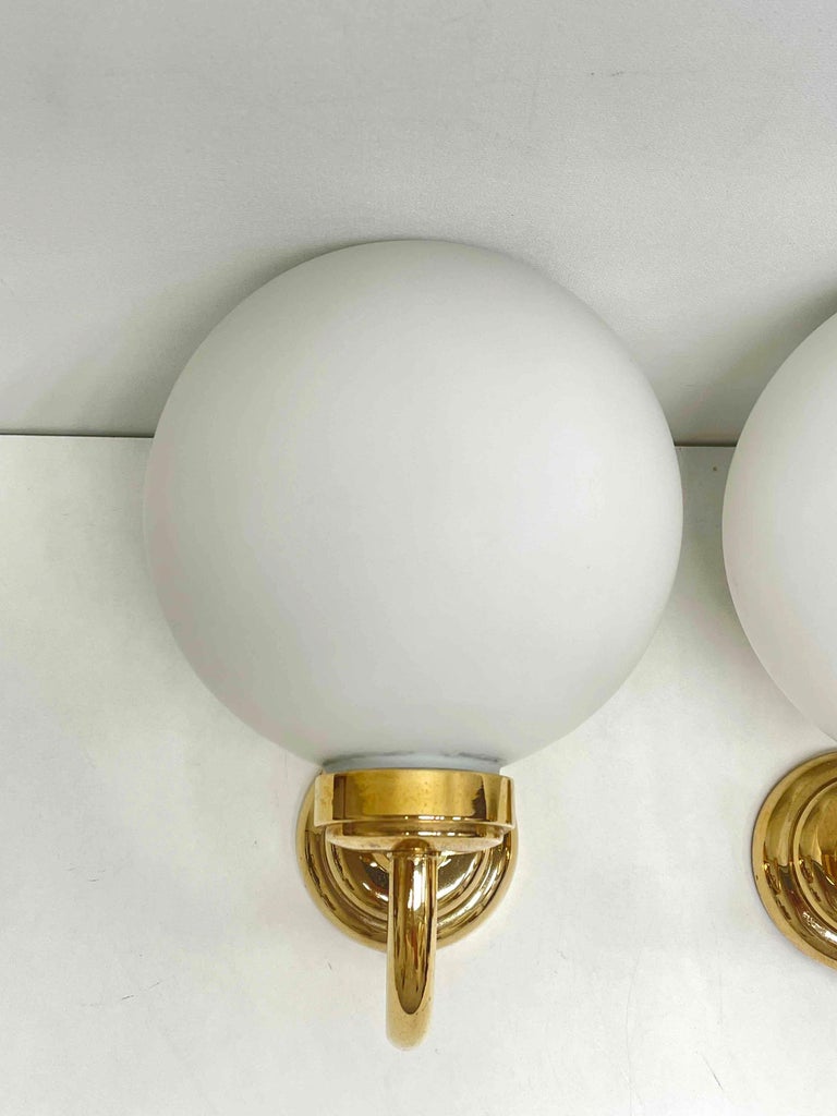 Pair of Art Deco Style Brass and Milk Glass Sconces, Germany In Good Condition For Sale In Nuernberg, DE