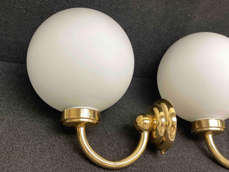 Pair of Art Deco Style Brass and Milk Glass Sconces, Germany For Sale 1