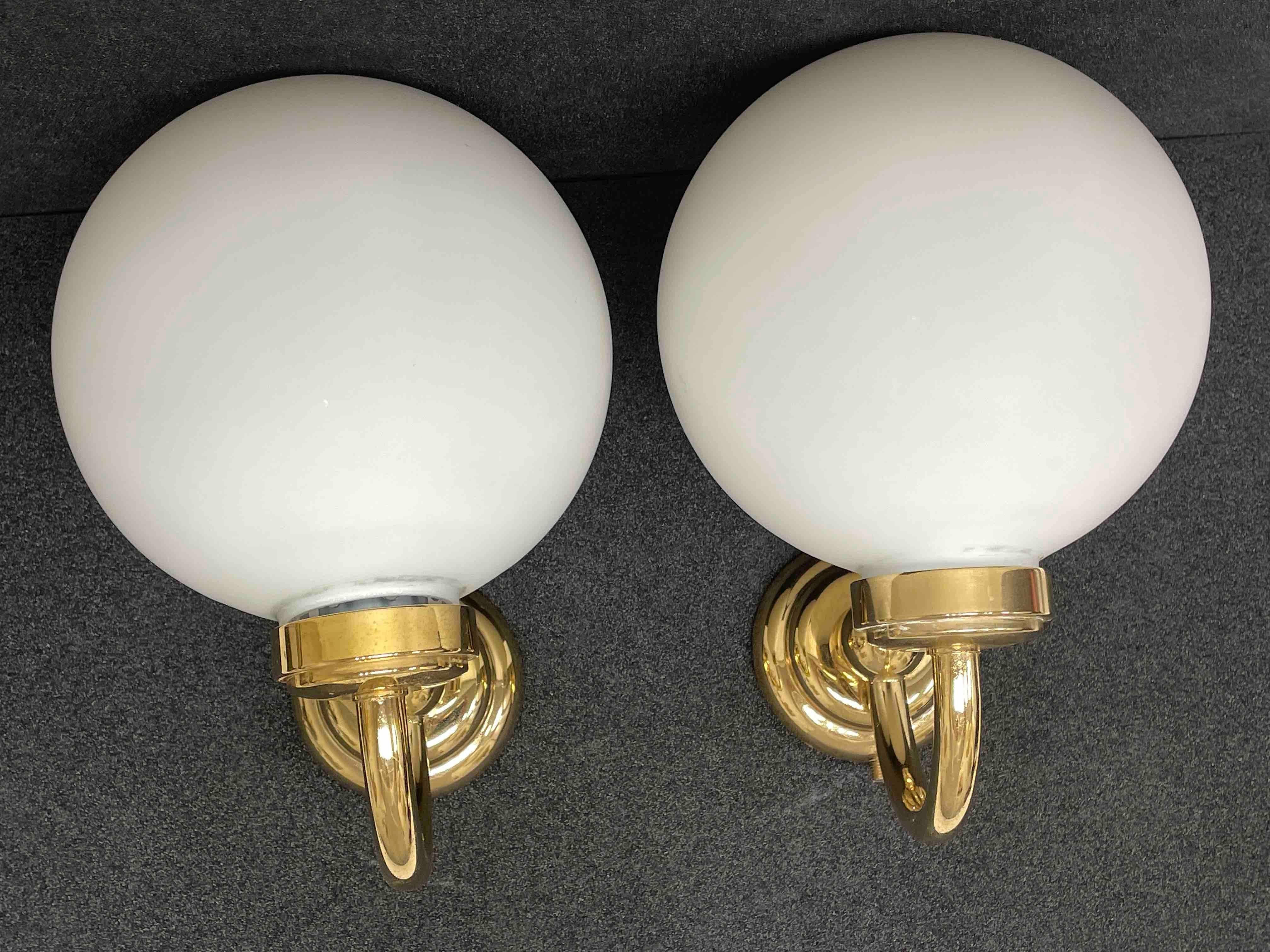 Pair of Art Deco Style Brass and Milk Glass Sconces, Germany For Sale 1