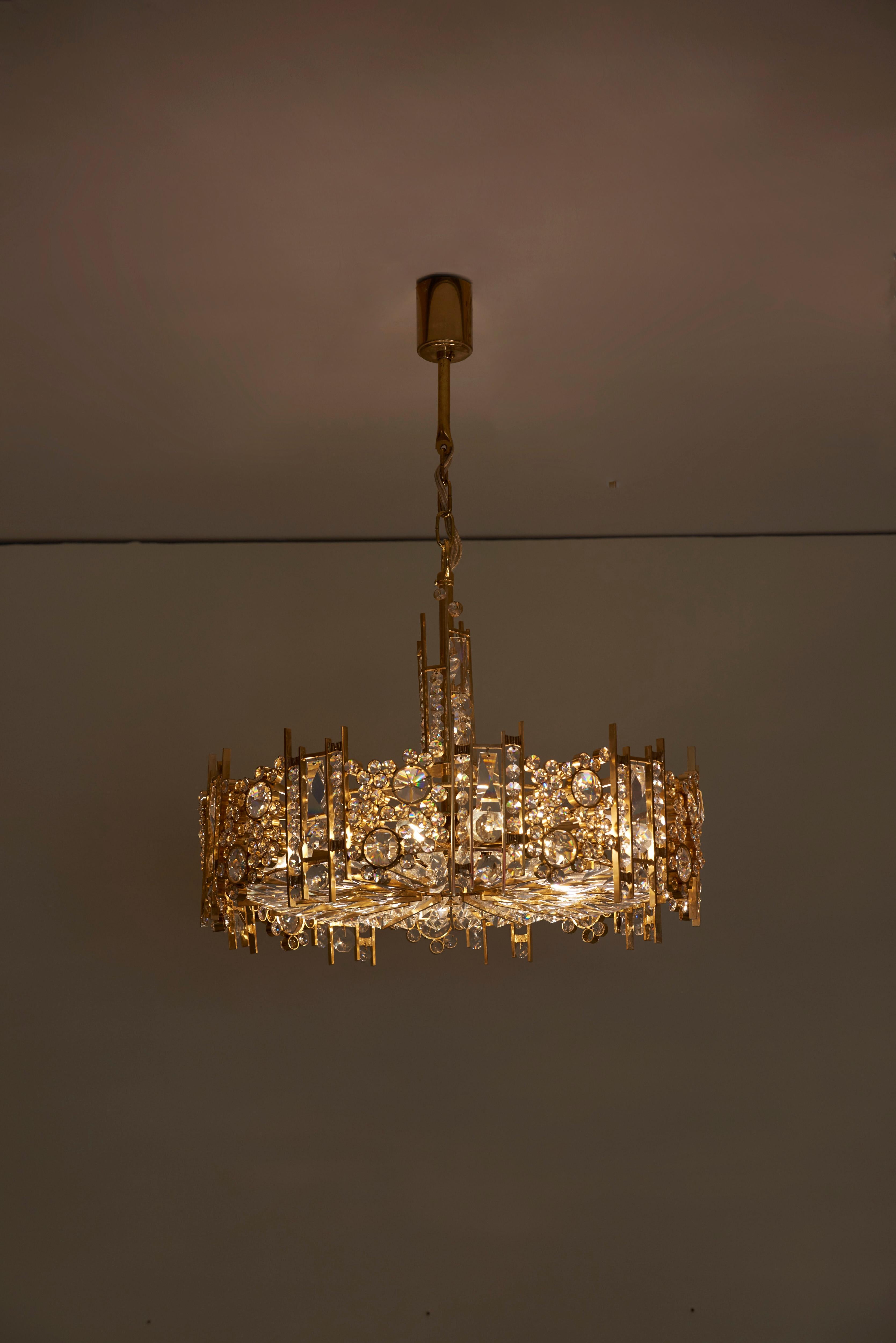 German One of Two Palwa Gilded Brass Chandeliers, Model S2601 For Sale