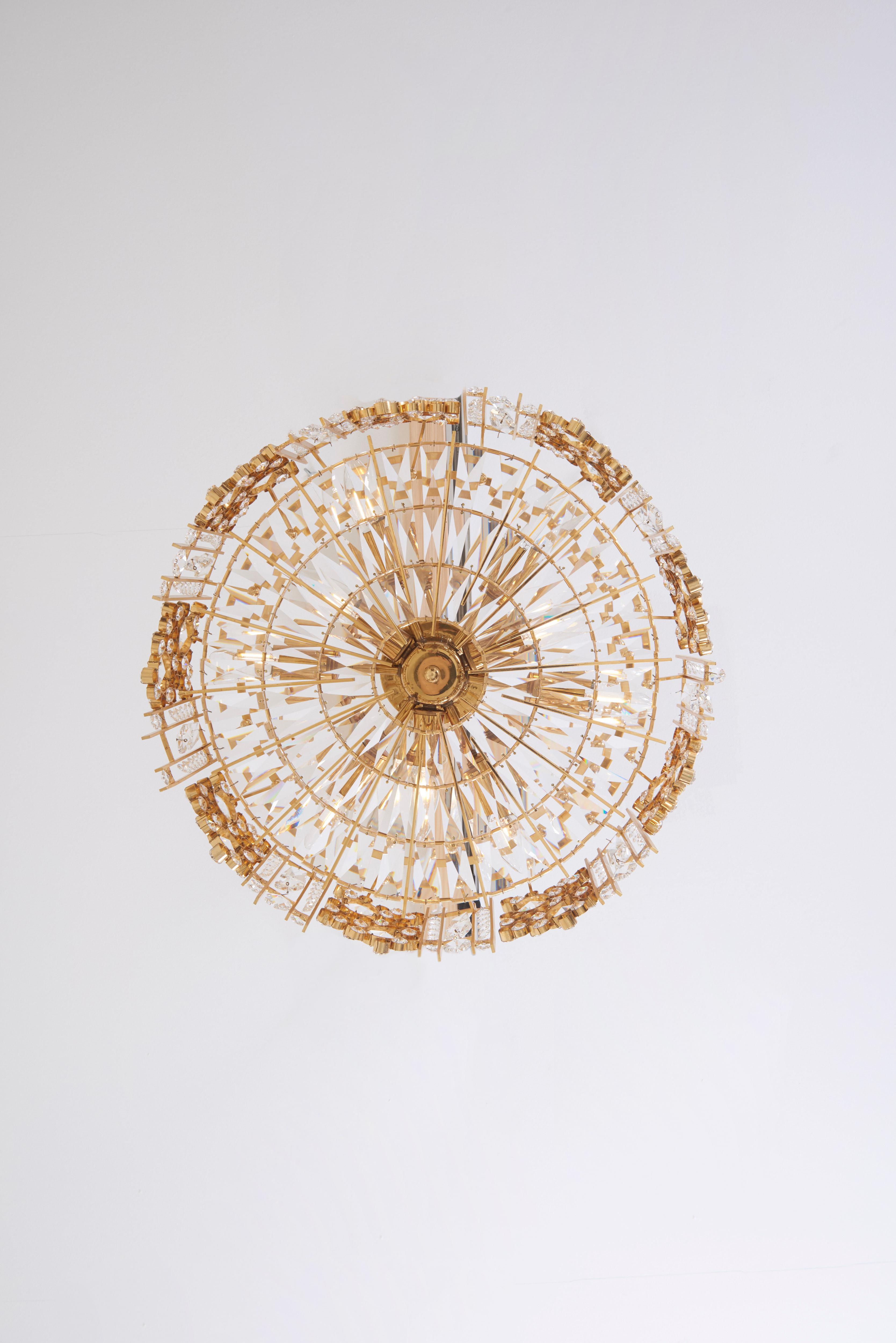 Late 20th Century One of Two Palwa Gilded Brass Chandeliers, Model S2601 For Sale