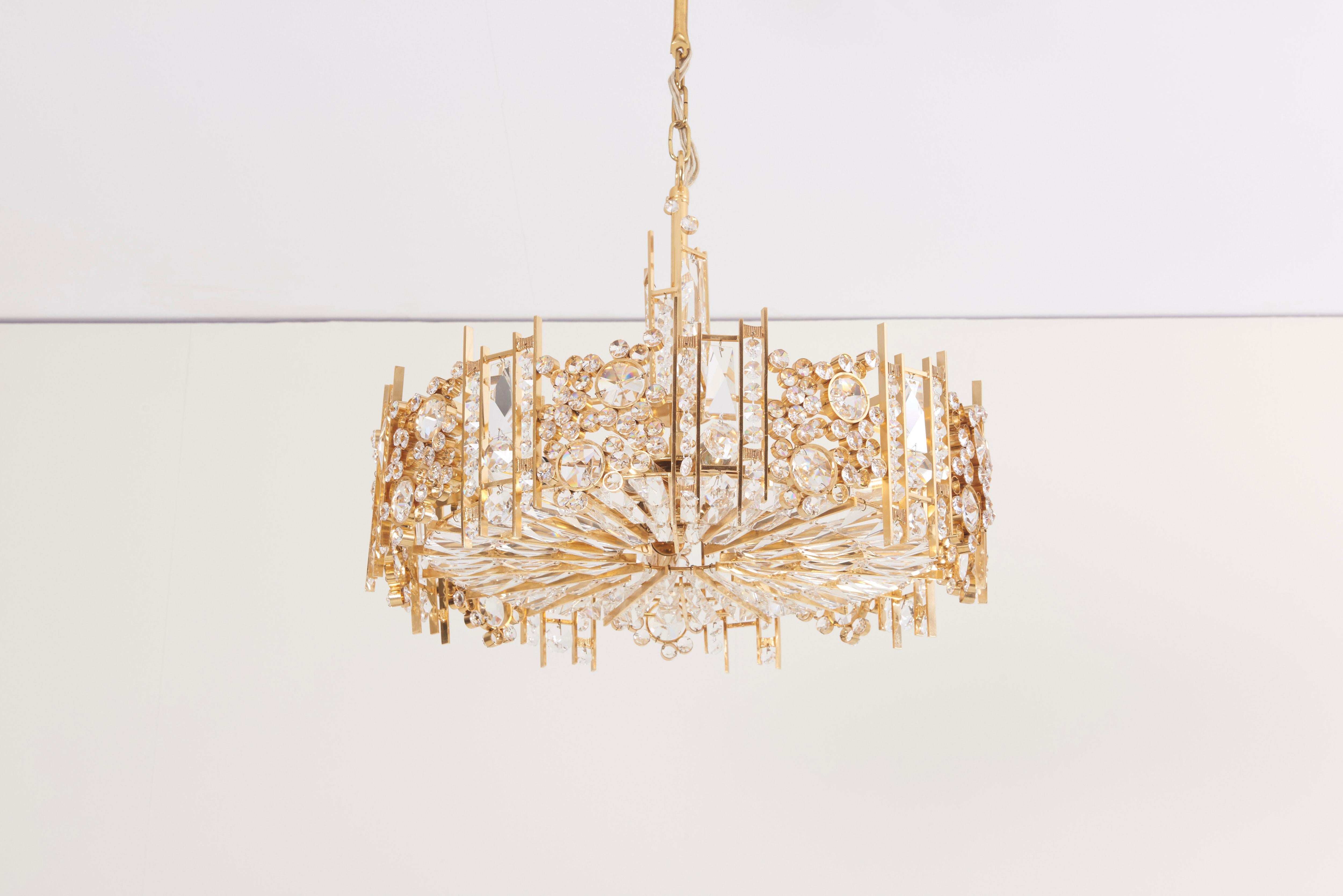 One of Two Palwa Gilded Brass Chandeliers, Model S2601 For Sale 1