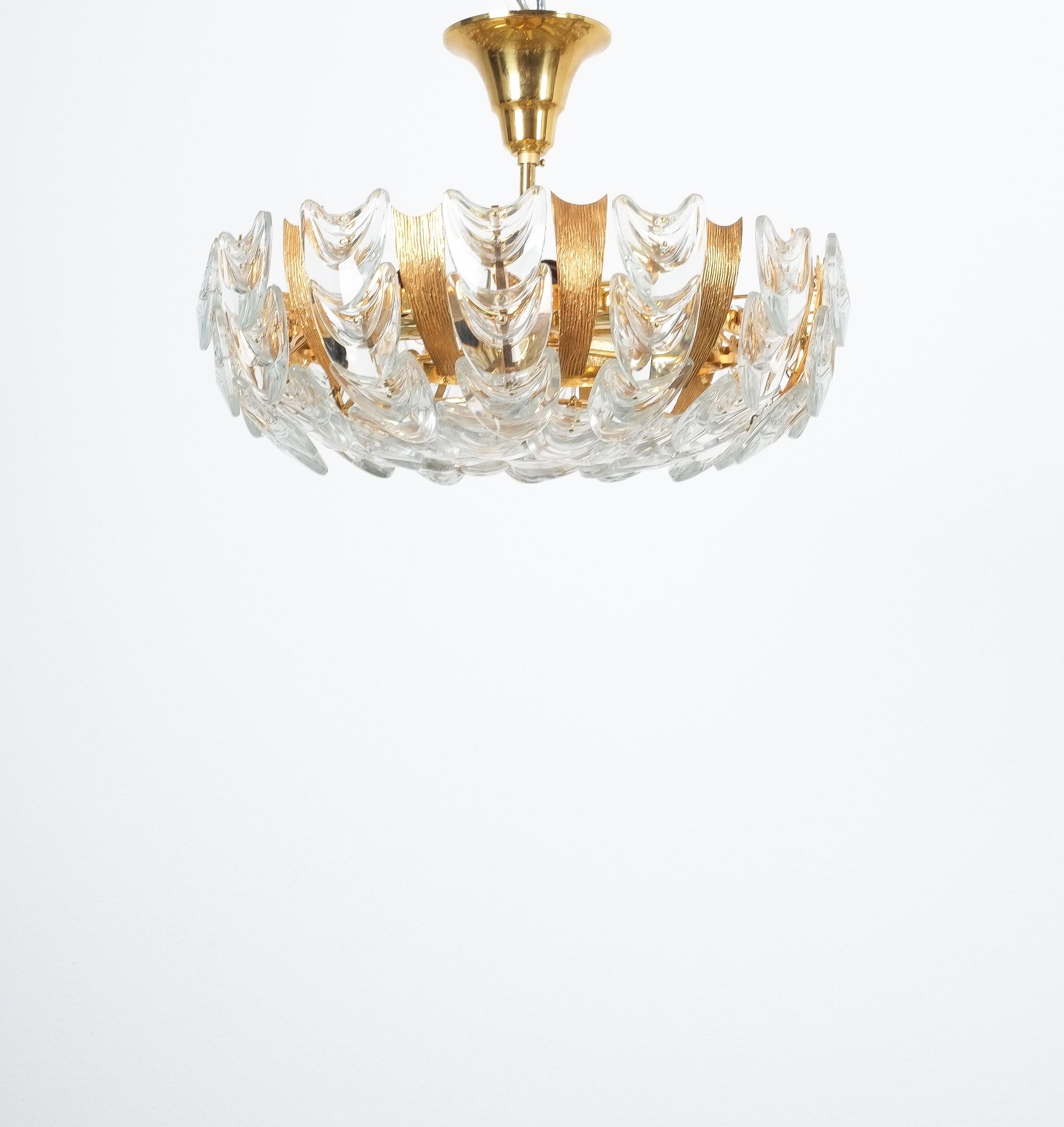 Hollywood Regency One of Two Palwa Gold Brass and Glass Semi Flush Mounts, 1960