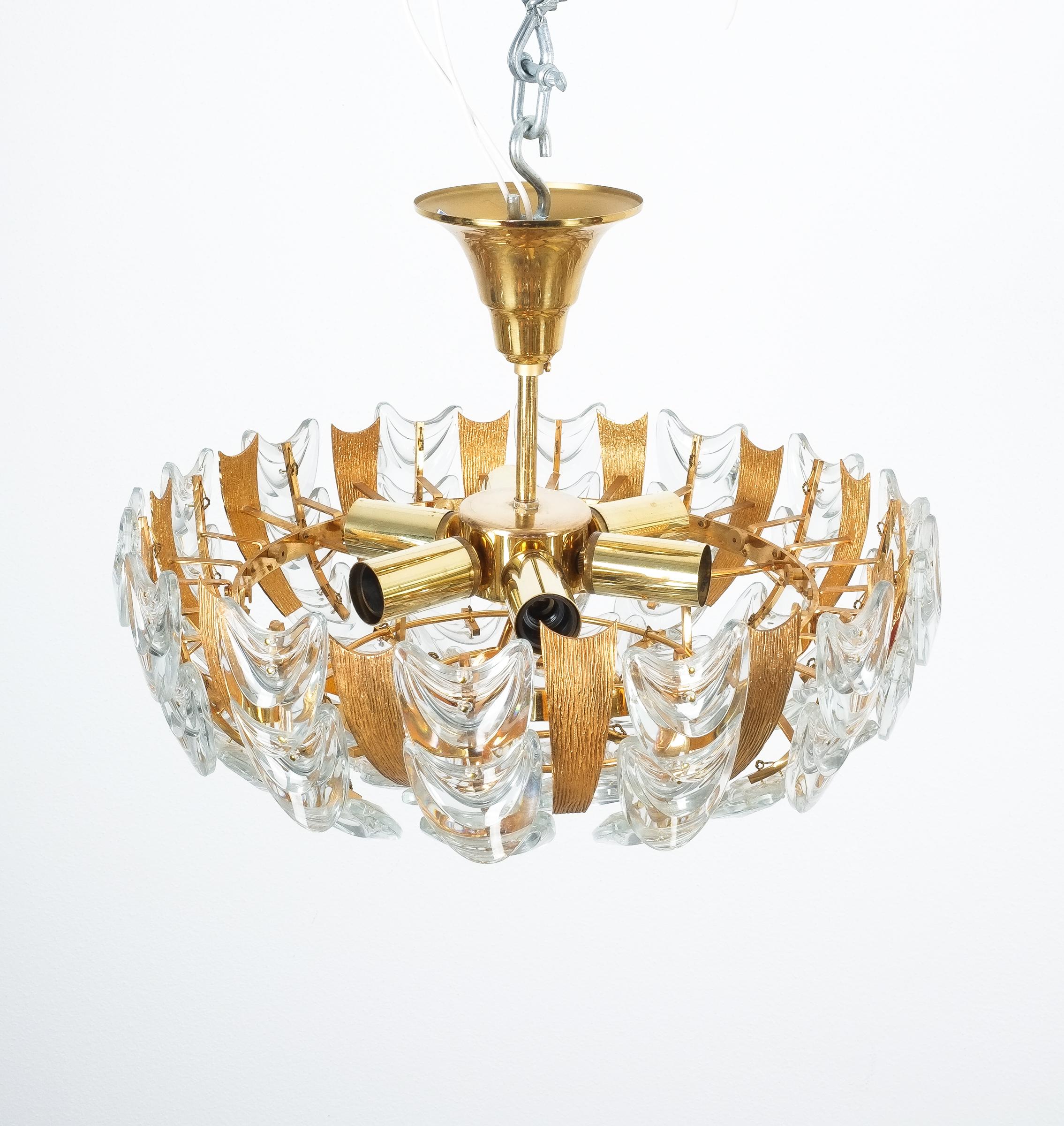 One of Two Palwa Gold Brass and Glass Semi Flush Mounts, 1960 In Good Condition In Vienna, AT