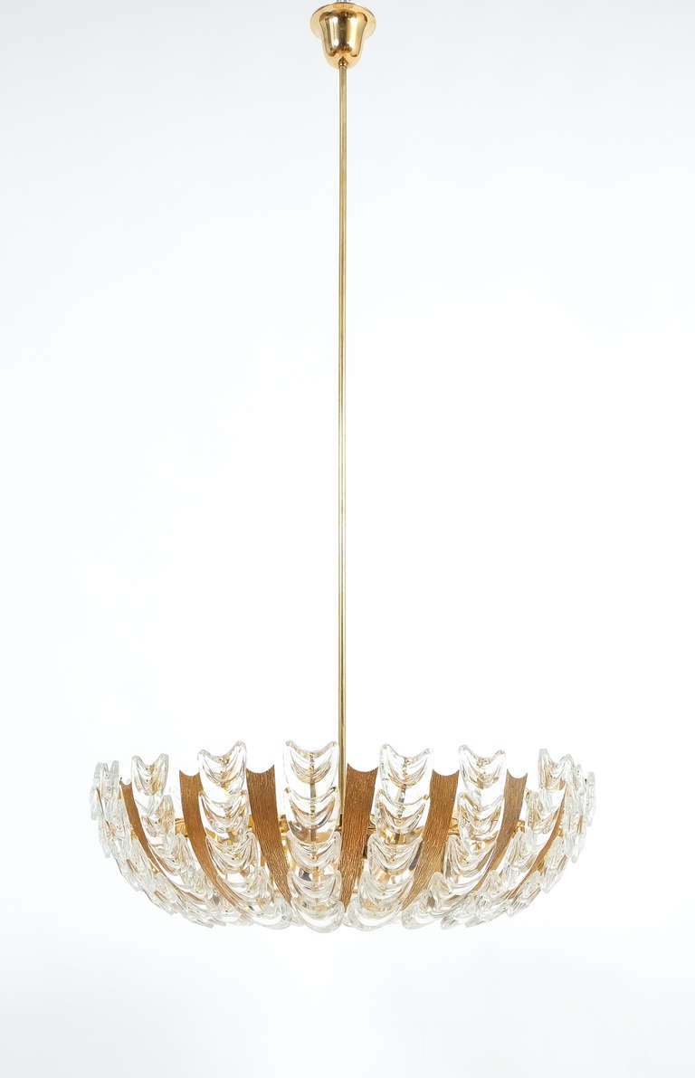 One of Two Palwa Gold Brass and Glass Semi Flush Mounts, 1960 2