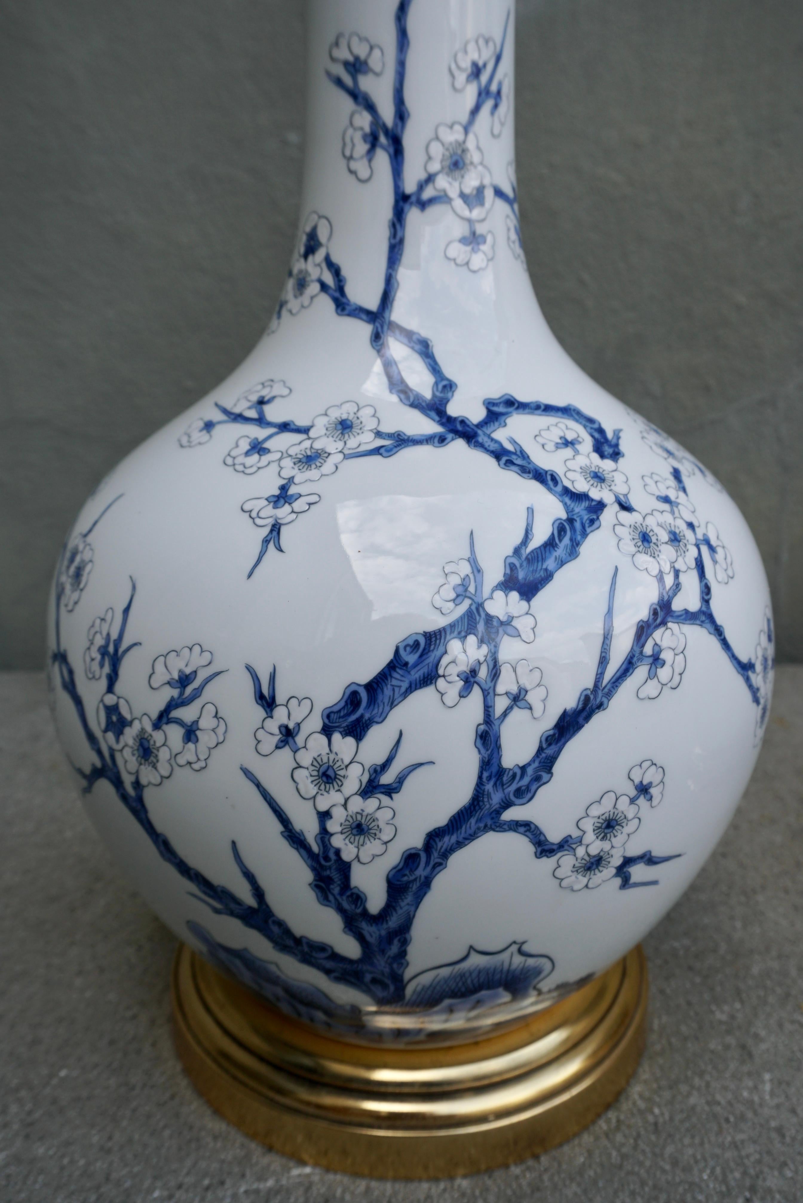 20th Century One of Two Porcelain Paris Blue and White Flower Table Lamps For Sale