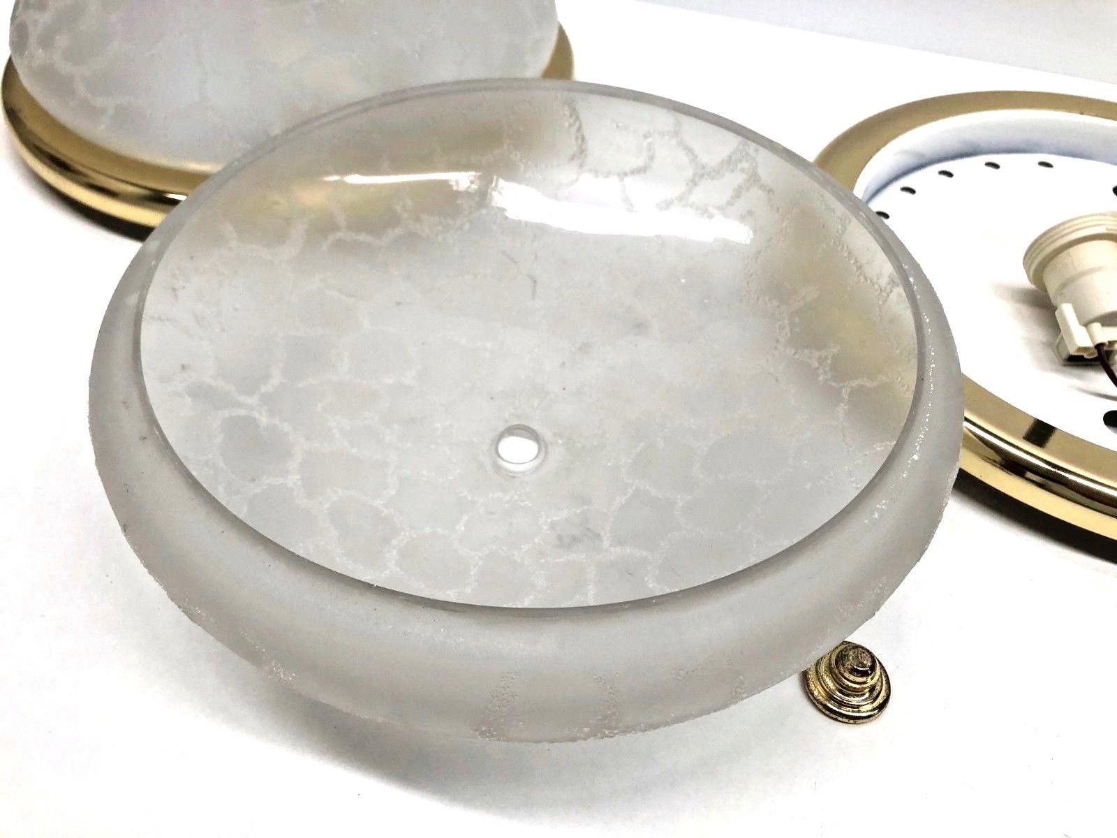 Metal One of Two Satin Glass and Brass Flush Mount Massive Lighting, Belgium, 1980s For Sale