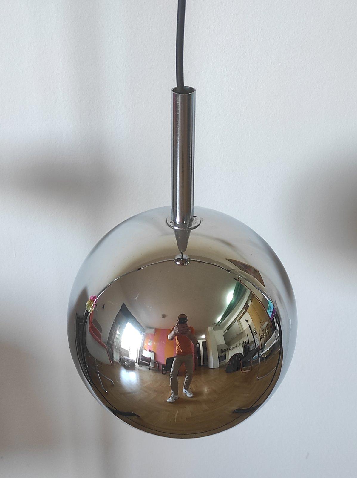Late 20th Century One of Two Space Age Chrome Ball Pendant By Guzzini Italy 1970s For Sale