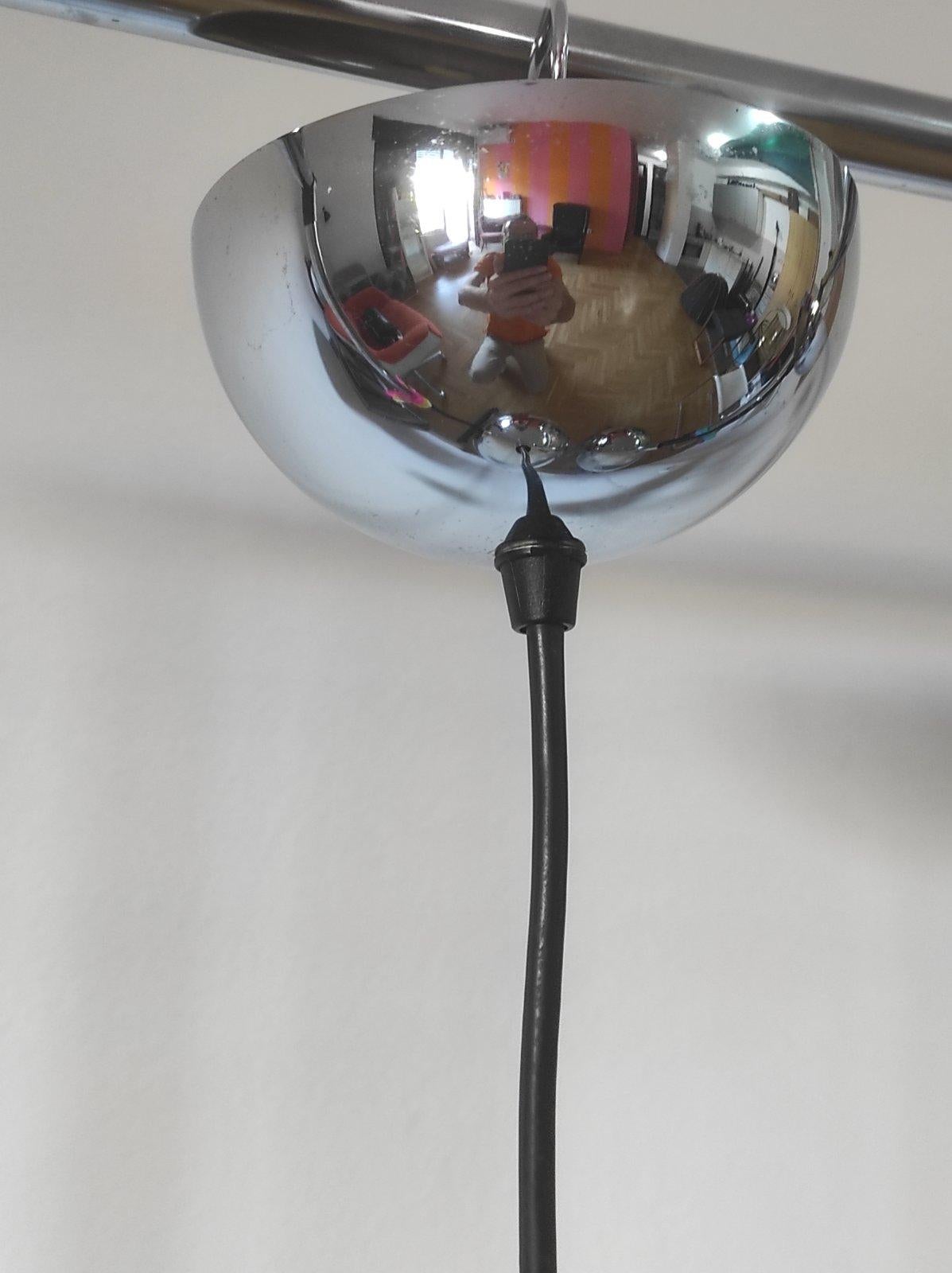 One of Two Space Age Chrome Ball Pendant By Guzzini Italy 1970s For Sale 1