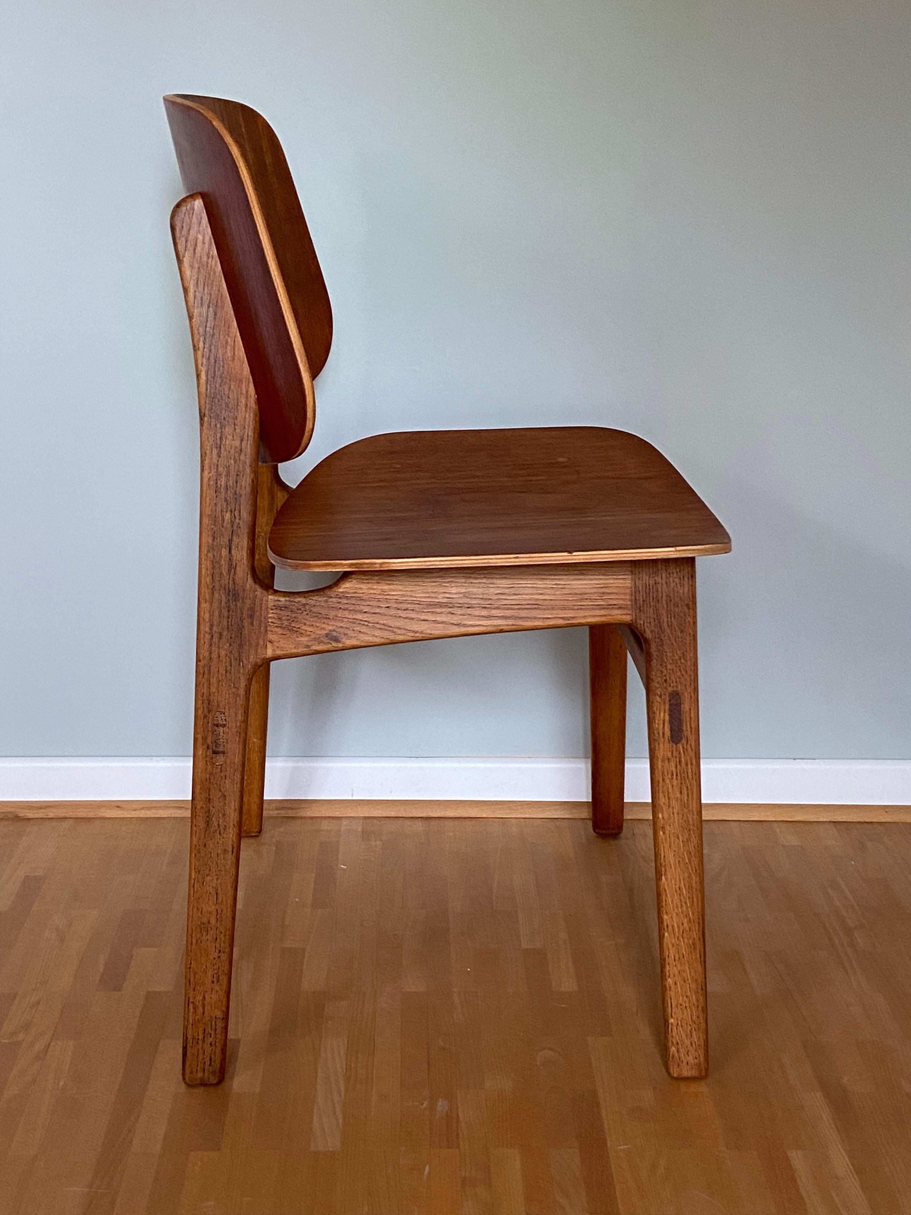 One of Two Teak Børge Mogensen Dining Chairs, Model 155 for Søborg Møbler 1950s 9