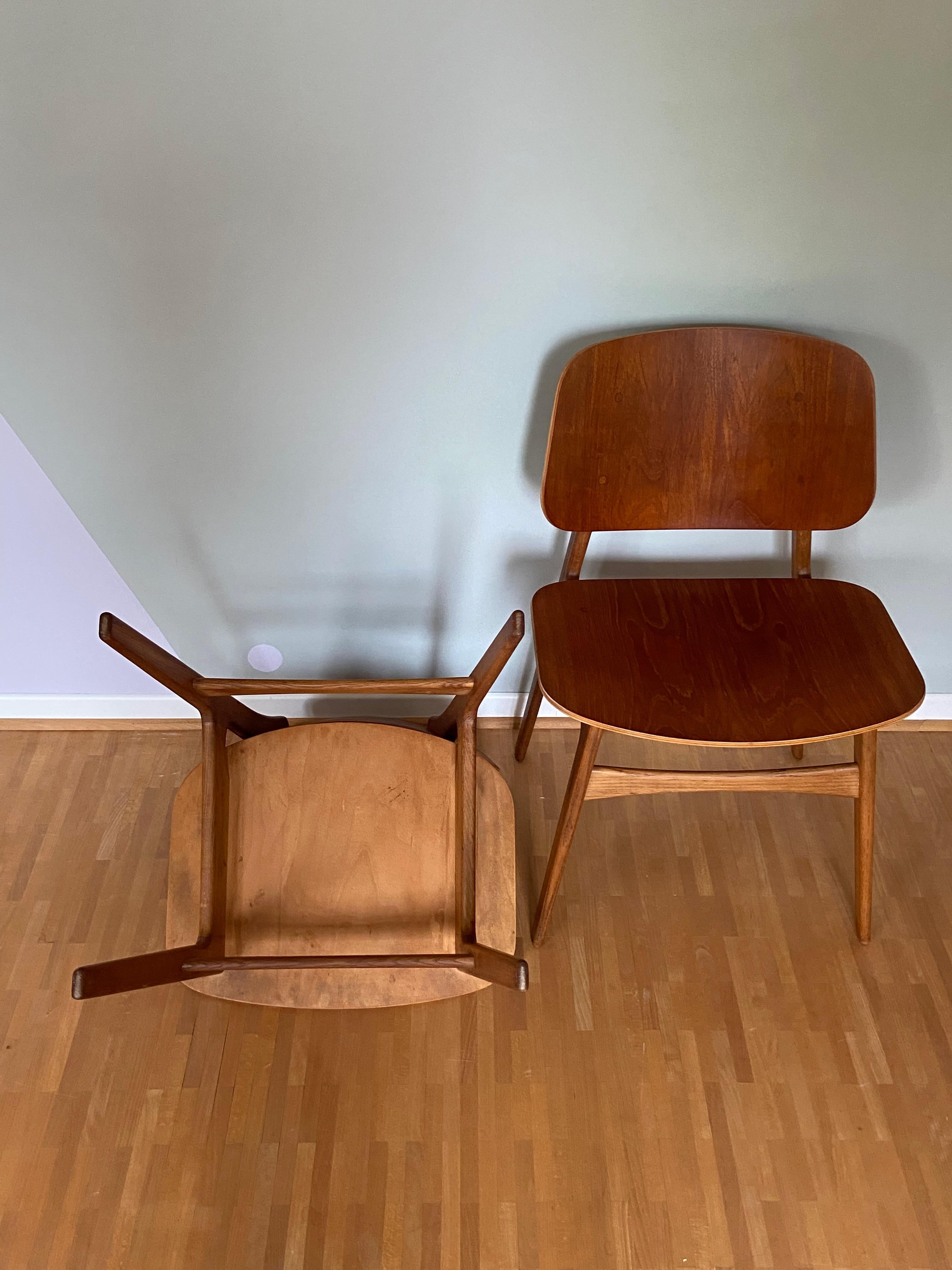 Wood One of Two Teak Børge Mogensen Dining Chairs, Model 155 for Søborg Møbler 1950s